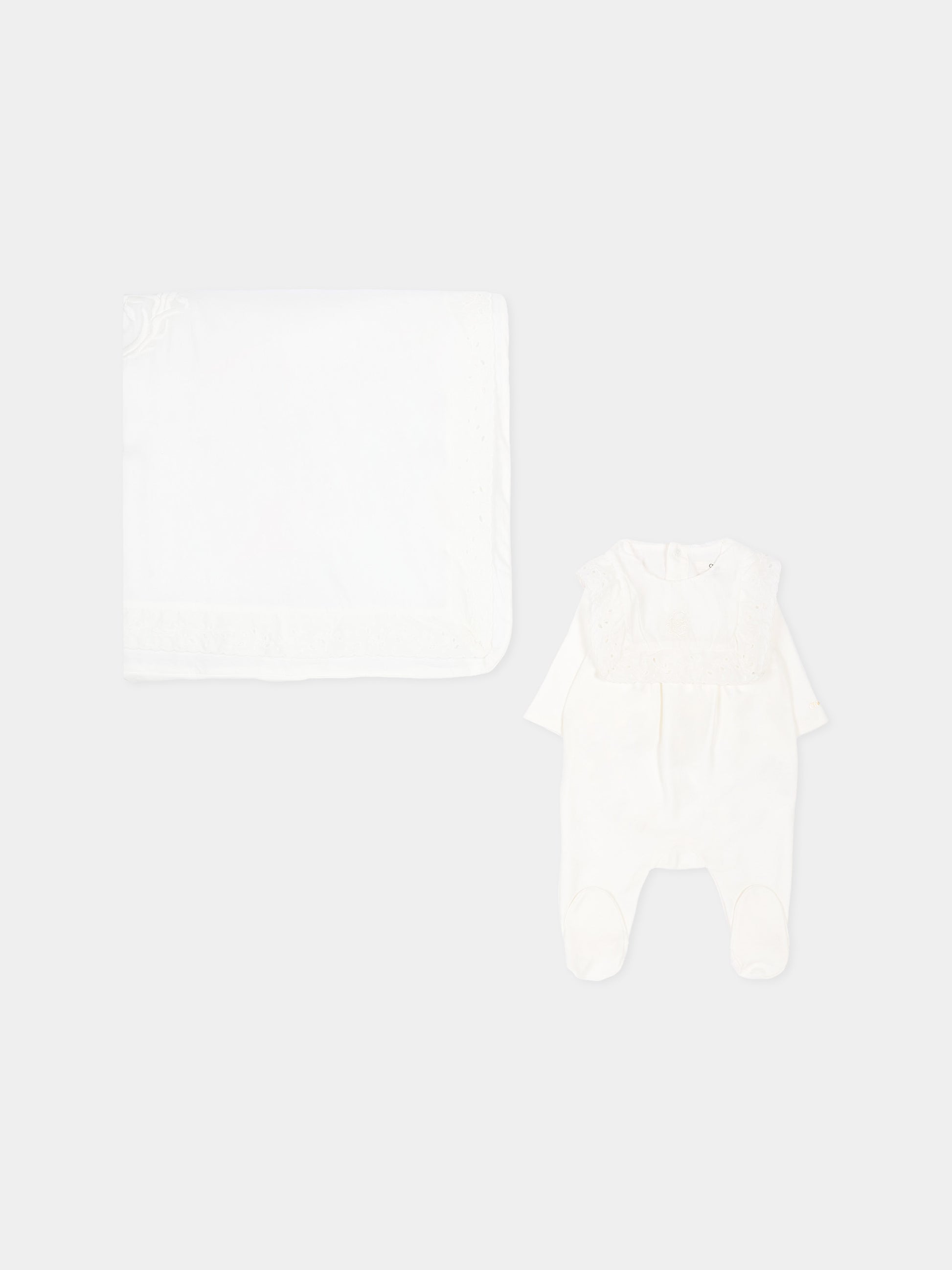 Set tutina bianco per neonata con ricamo sangallo,Chloé Kids,C21372 117
