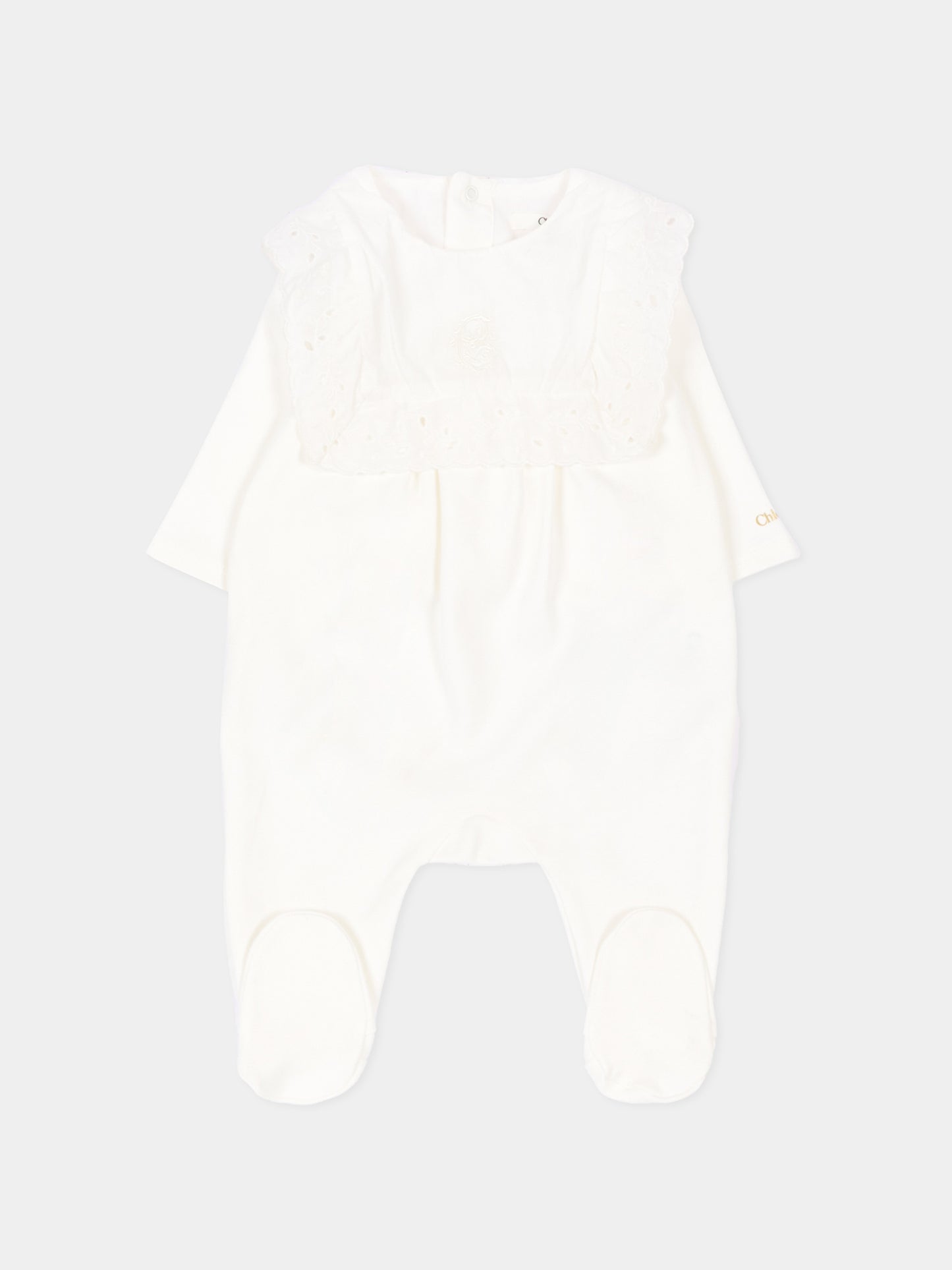 Set tutina bianco per neonata con ricamo sangallo,Chloé Kids,C21372 117