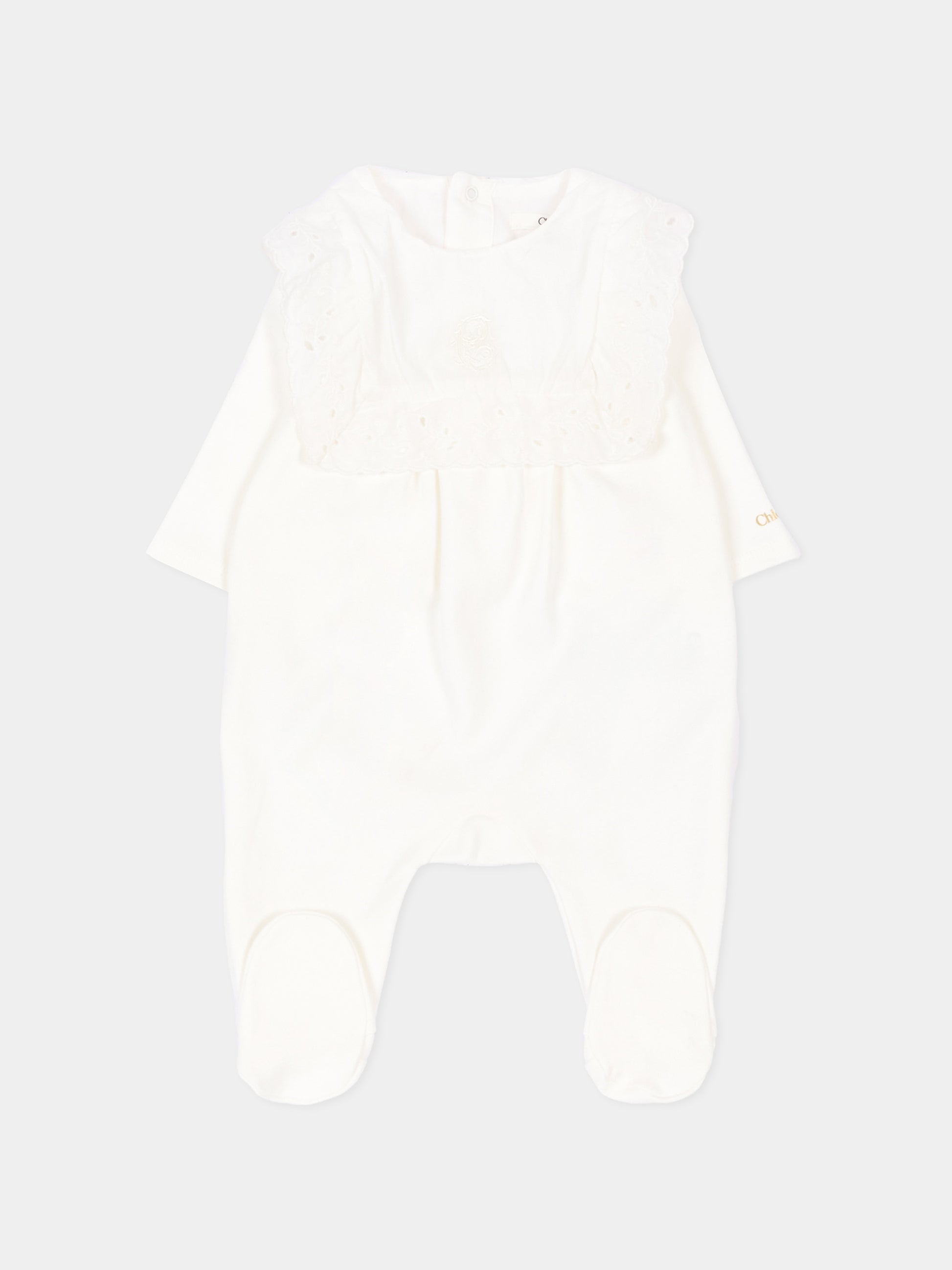 Set tutina bianco per neonata con ricamo sangallo,Chloé Kids,C21372 117