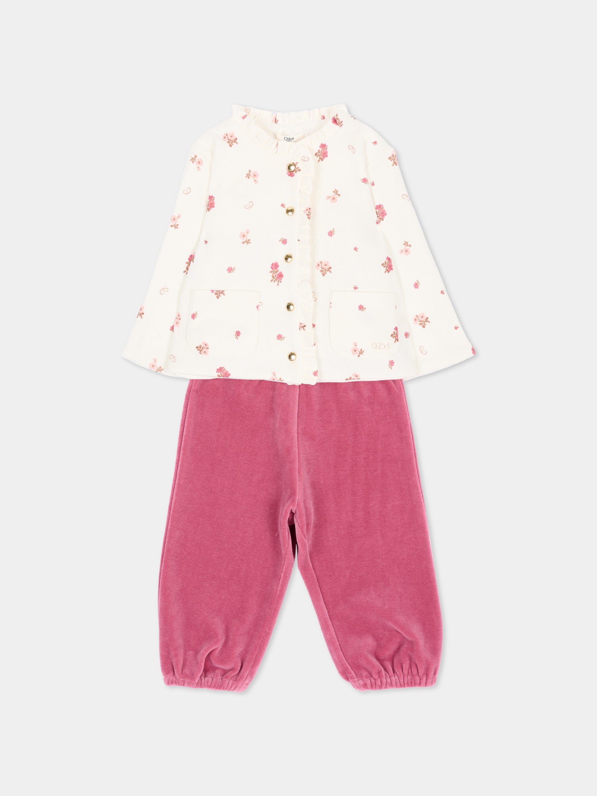 Completo sportivo lungo per neonata floreale,Chloé Kids,C21378 117