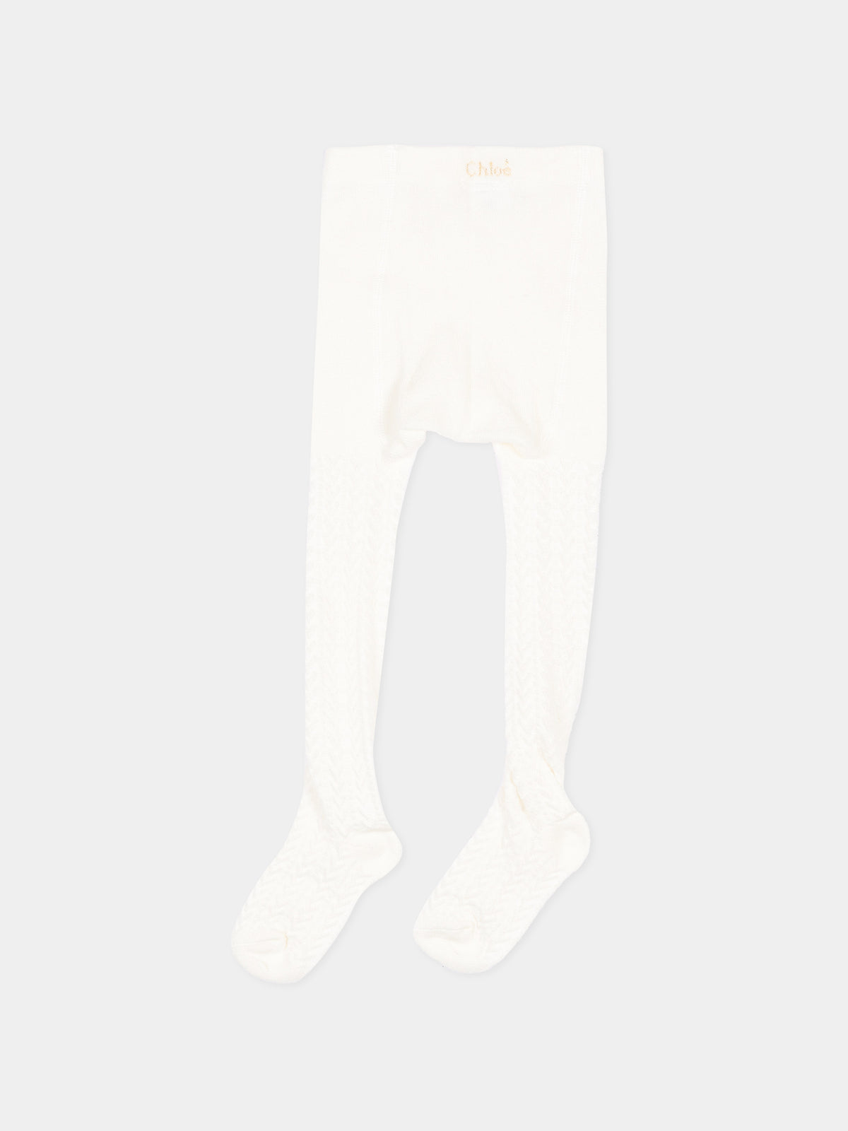 Collant avorio per neonata a trecce con logo,Chloé Kids,C21401 148