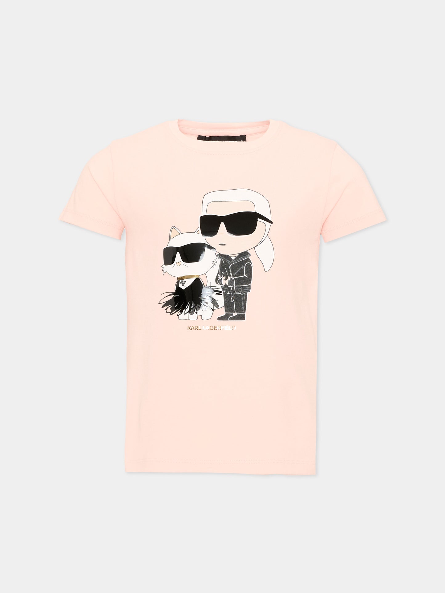 T-shirt rosa per bambina con stampa,Karl Lagerfeld Kids,Z31308 471