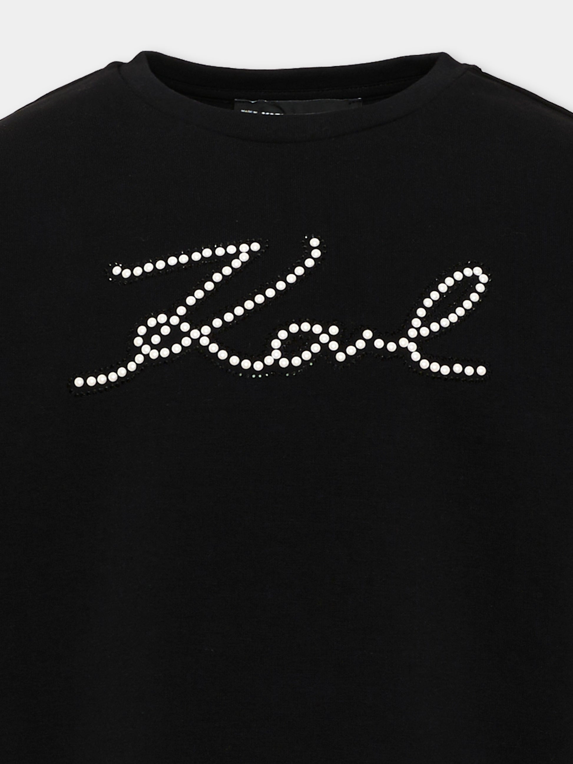 Felpa nera per bambina con logo,Karl Lagerfeld Kids,Z31319 09B