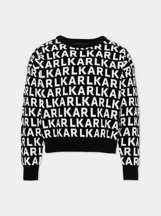 Maglione nero per bambina con logo,Karl Lagerfeld Kids,Z31325 M41