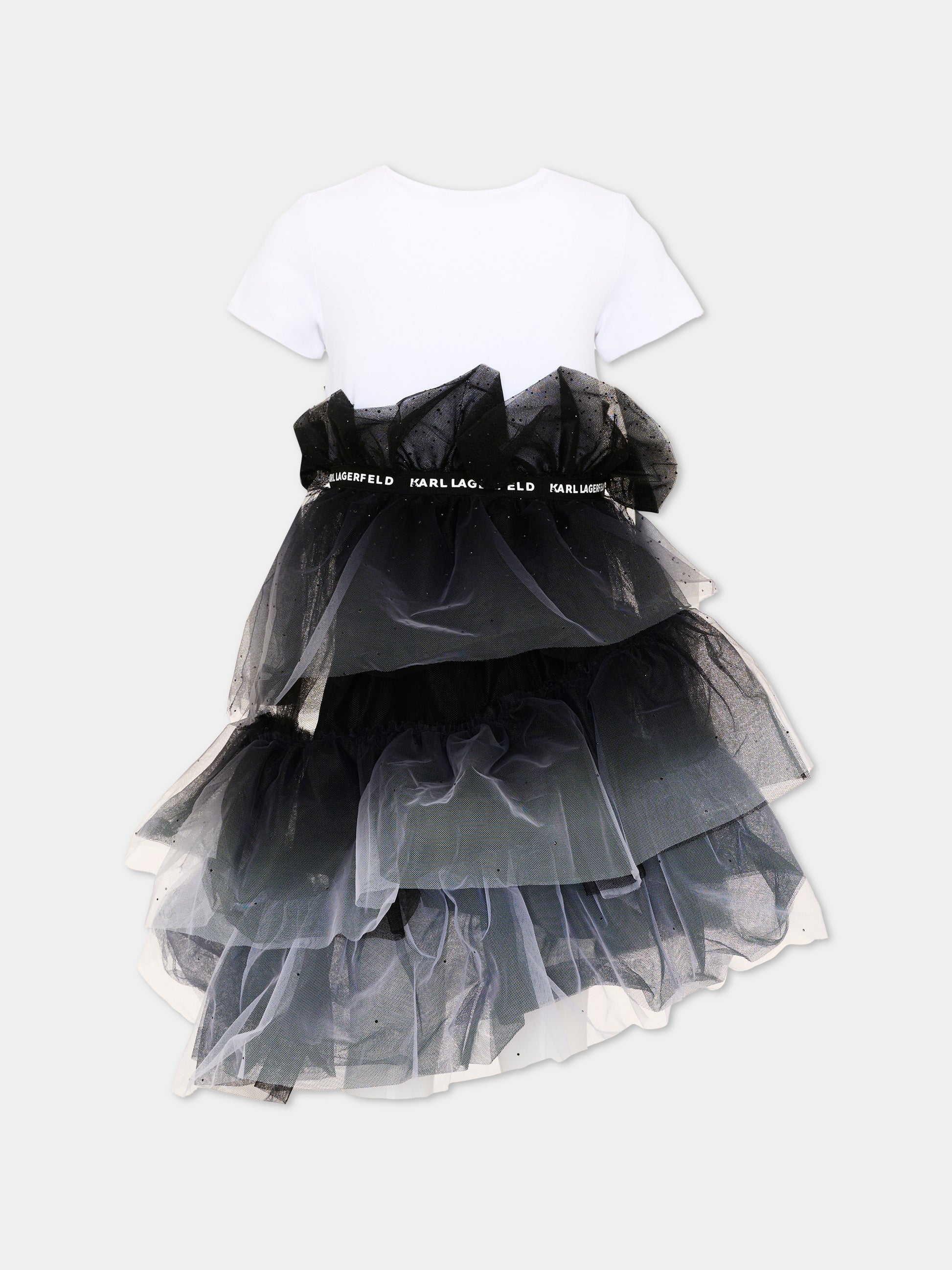Abito elegante bianco e nero con tulle,Karl Lagerfeld Kids,Z31326 N50