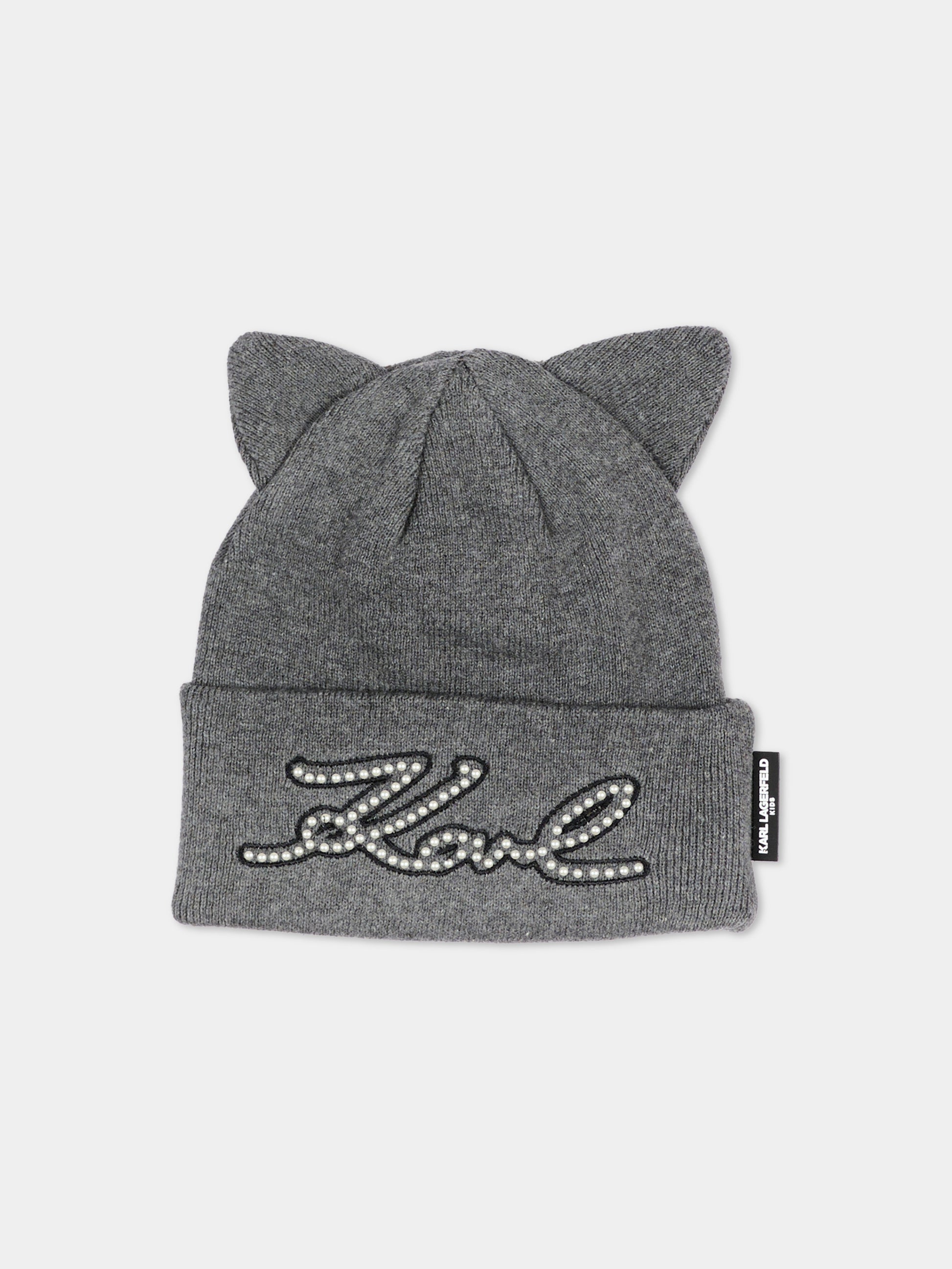 Berretto grigio per bambina con logo,Karl Lagerfeld Kids,Z31423 A19