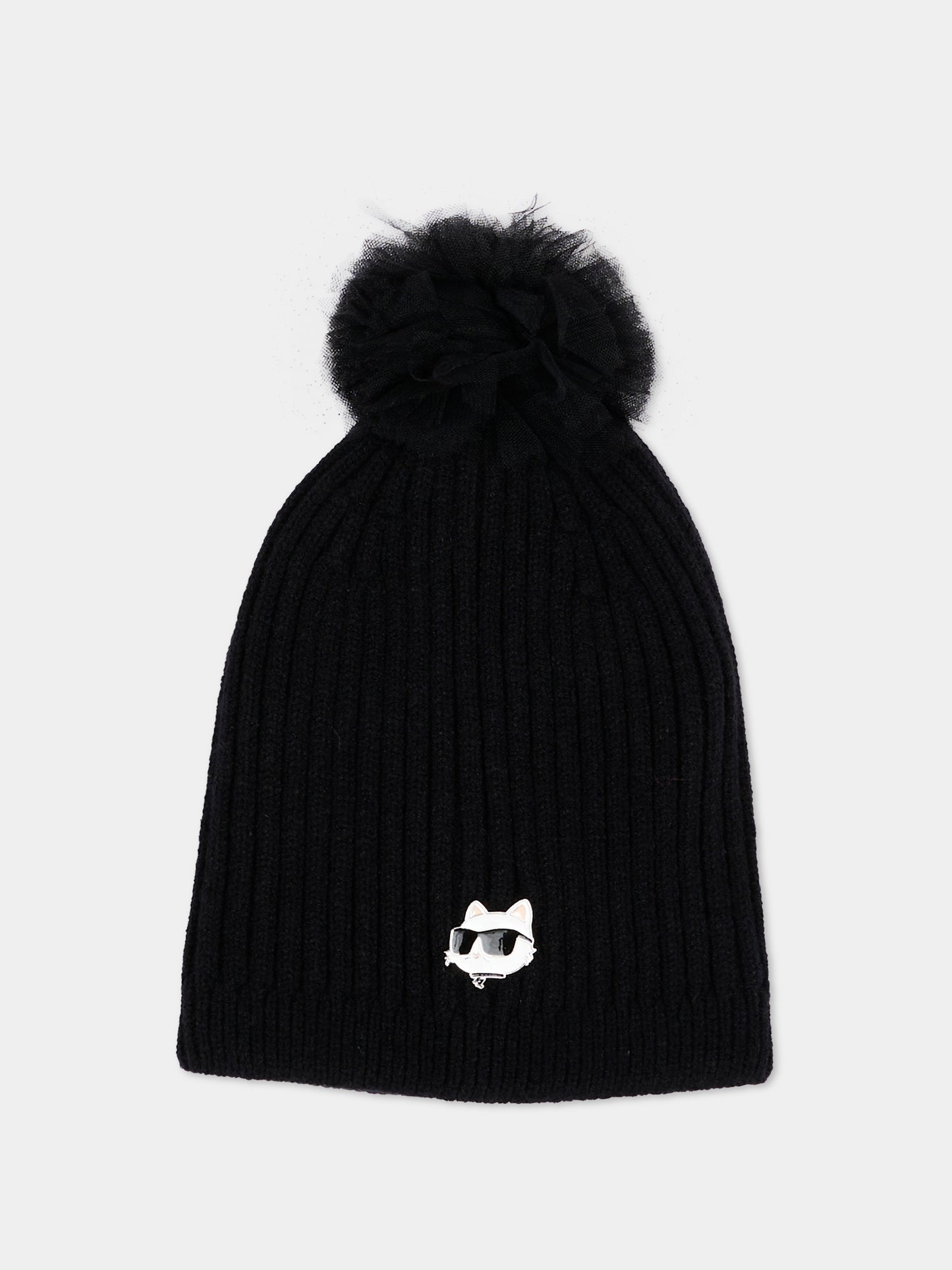 Berretto nero per bambina con Choupette,Karl Lagerfeld Kids,Z31425 09B