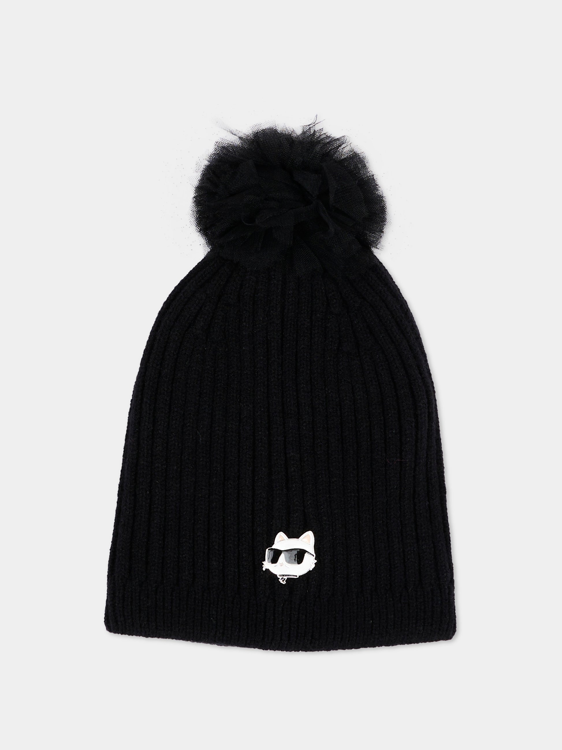 Berretto nero per bambina con Choupette,Karl Lagerfeld Kids,Z31425 09B