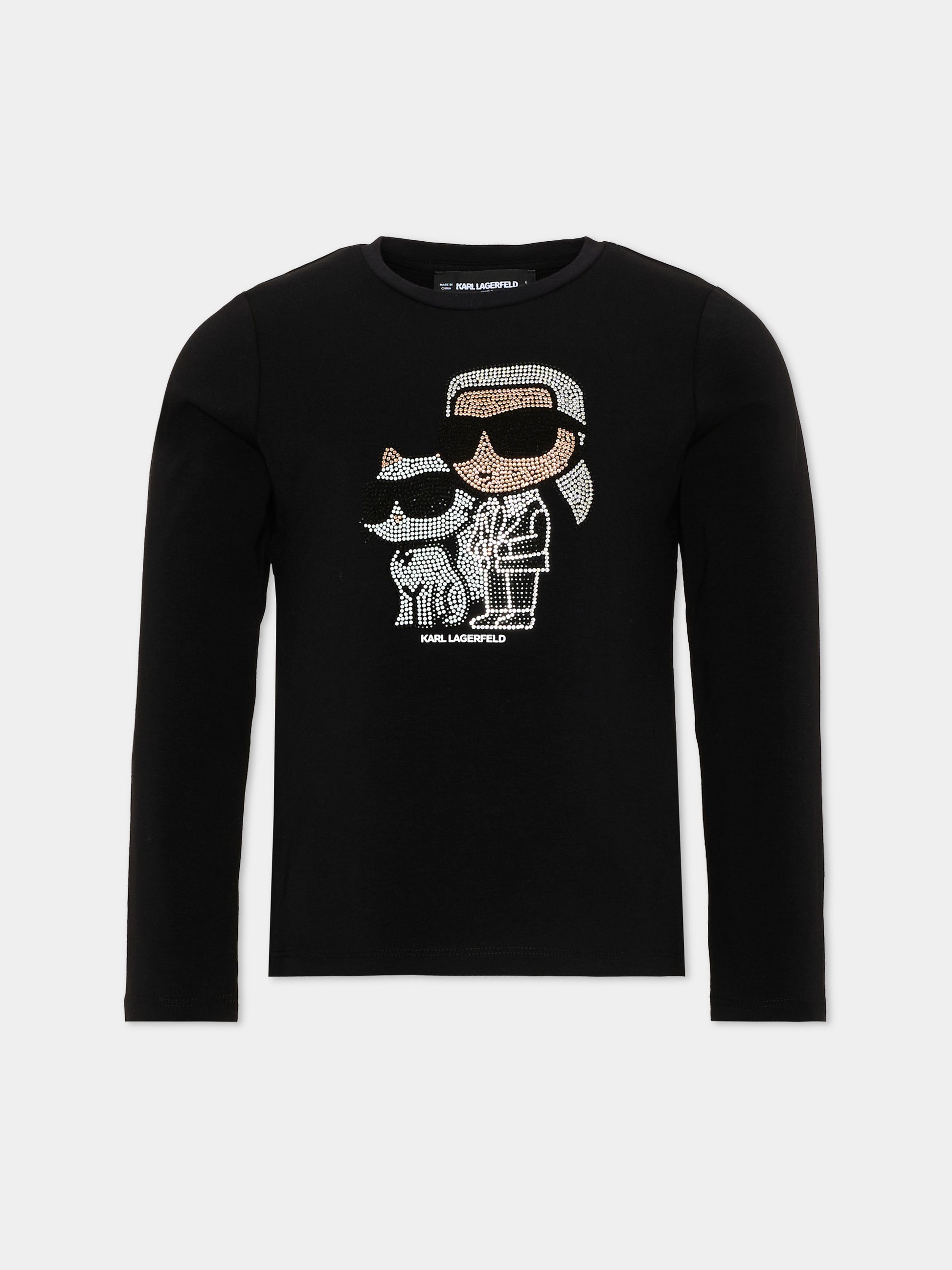 T-Shirt nera per bambina con Ikonik Karl,Karl Lagerfeld Kids,Z31463 09B