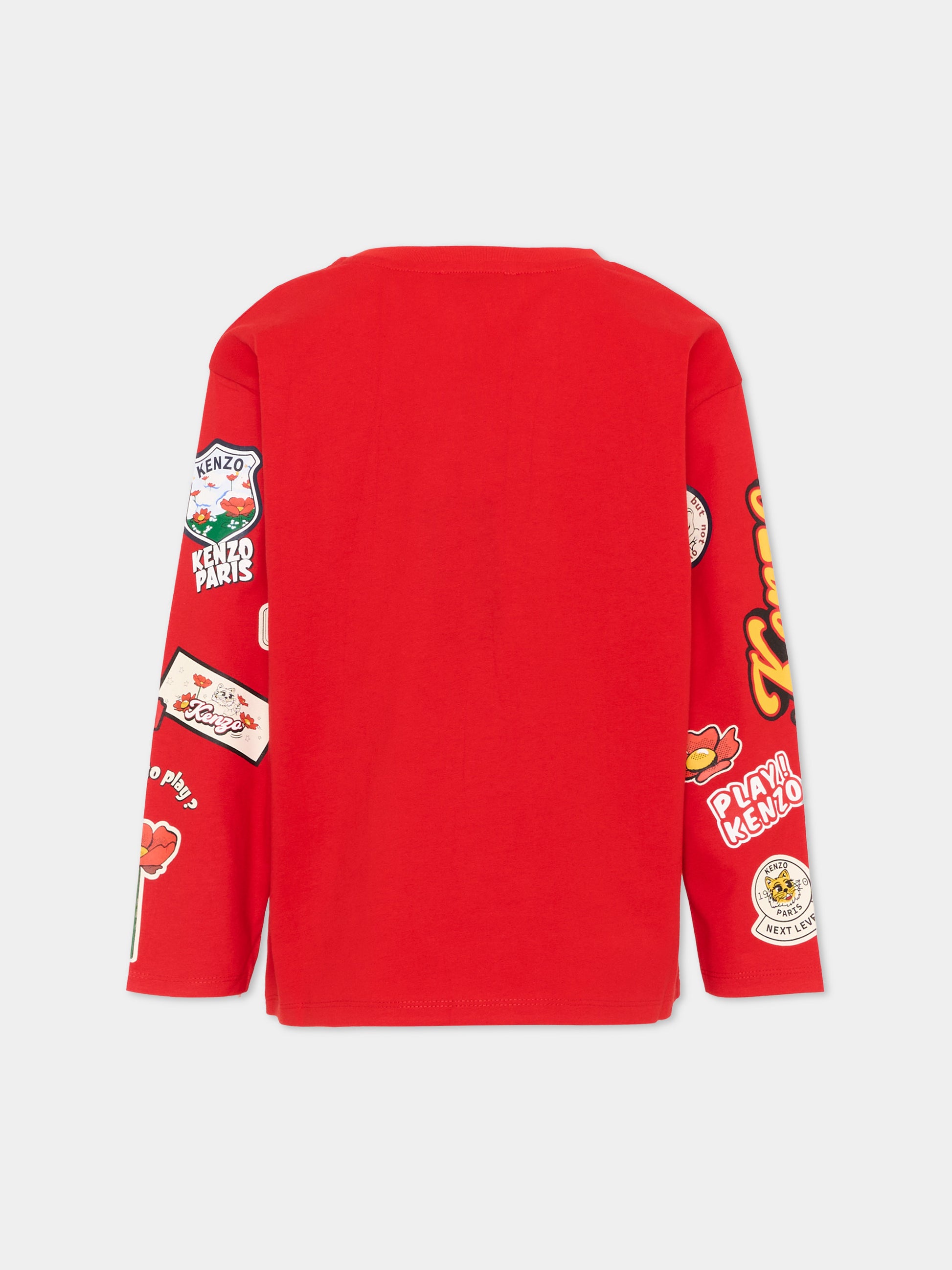 T-Shirt rossa per bambini con patch logo,Kenzo Kids,K61899 990