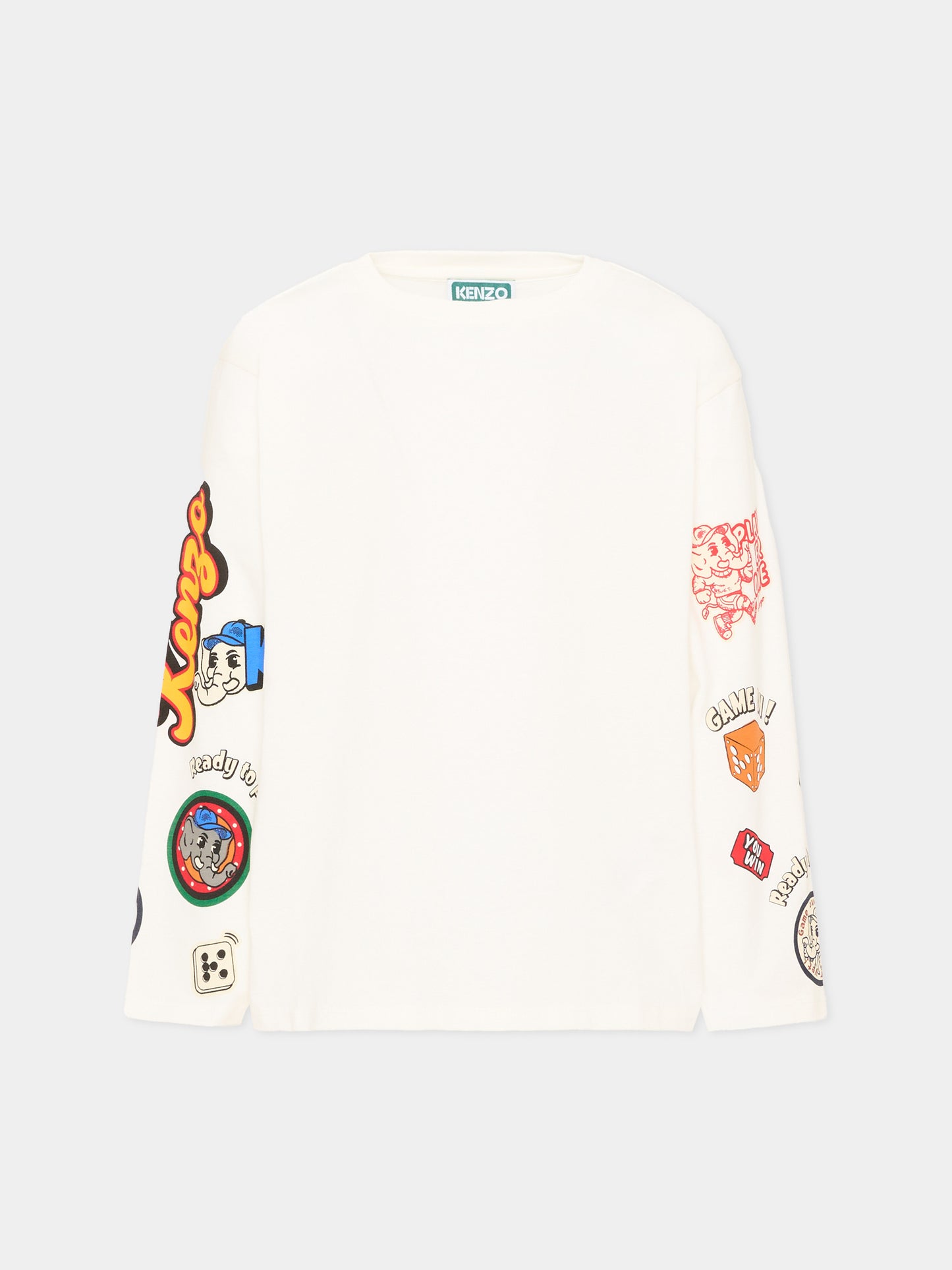 T-Shirt a manica lunga avorio per bambini con logo,Kenzo Kids,K61933 117