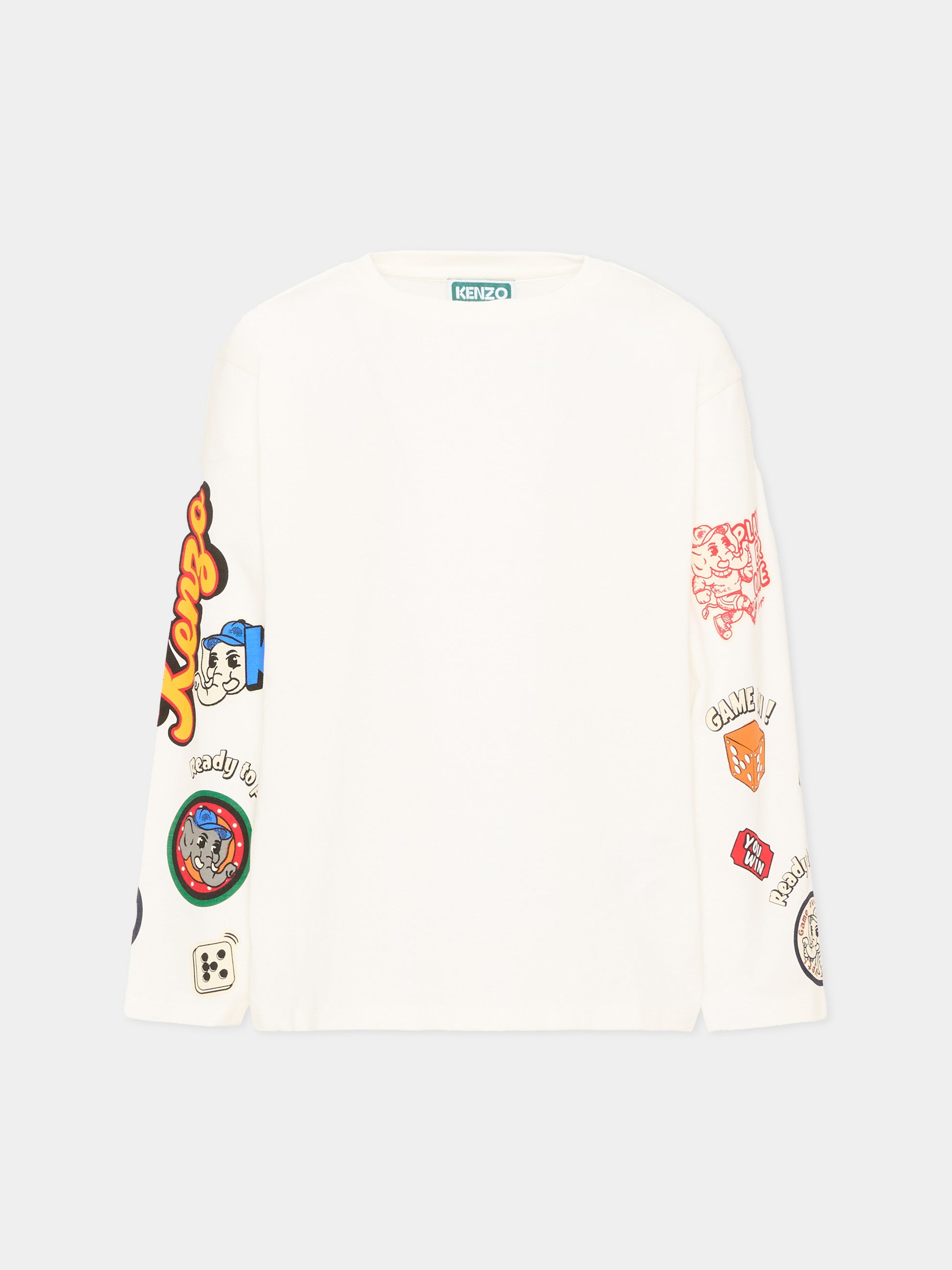 T-Shirt a manica lunga avorio per bambini con logo,Kenzo Kids,K61933 117