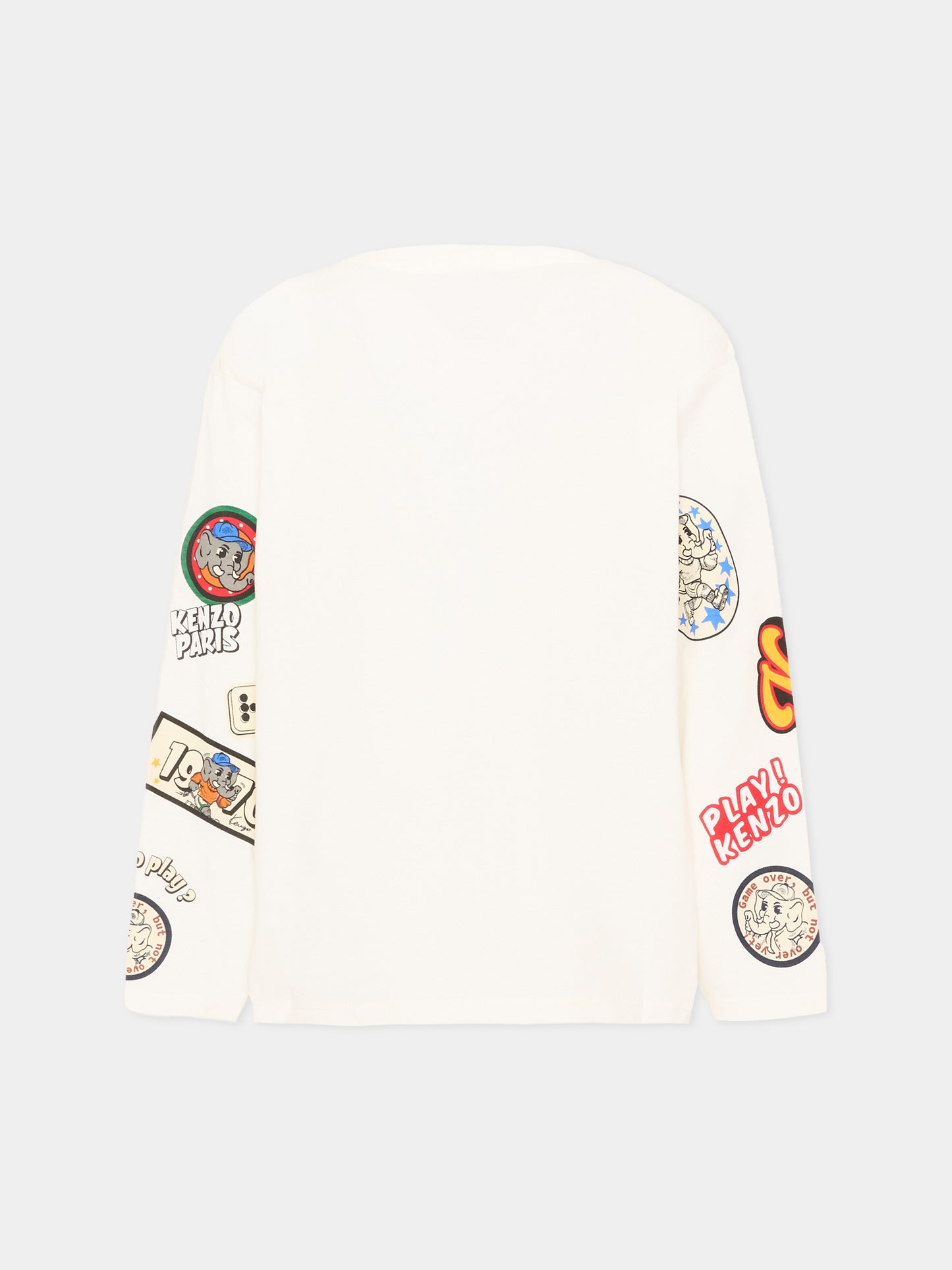 T-Shirt a manica lunga avorio per bambini con logo,Kenzo Kids,K61933 117