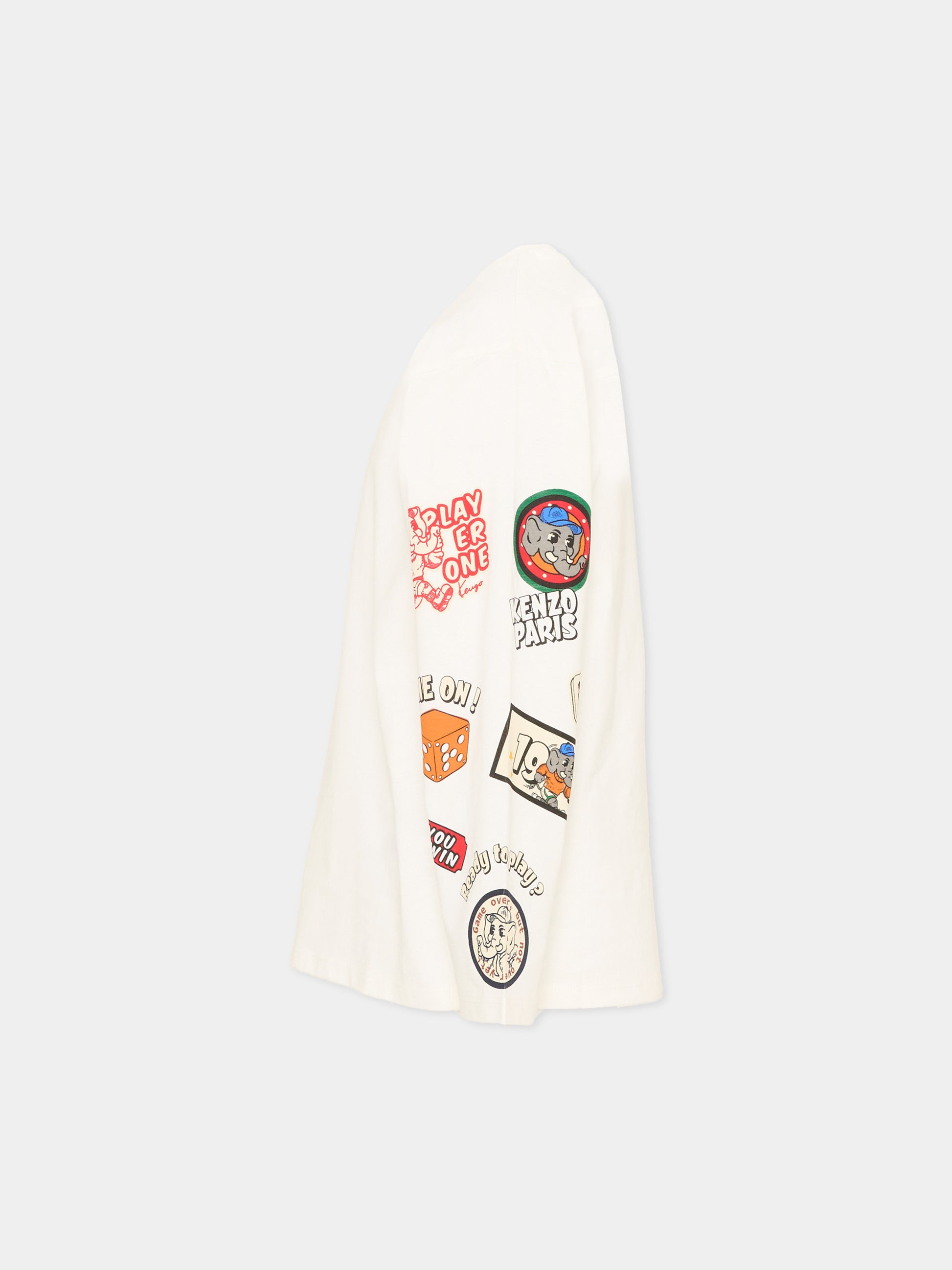 T-Shirt a manica lunga avorio per bambini con logo,Kenzo Kids,K61933 117