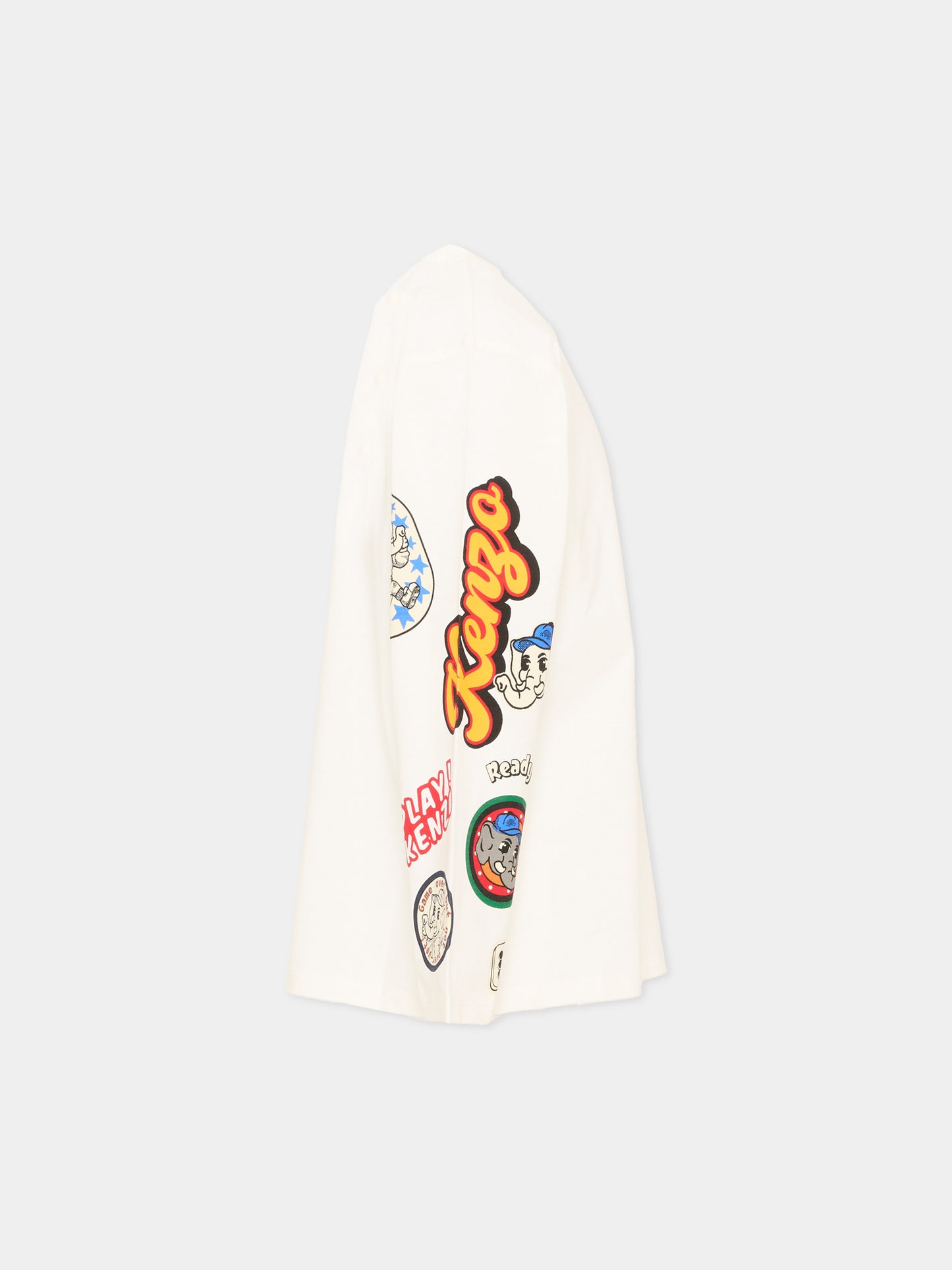 T-Shirt a manica lunga avorio per bambini con logo,Kenzo Kids,K61933 117