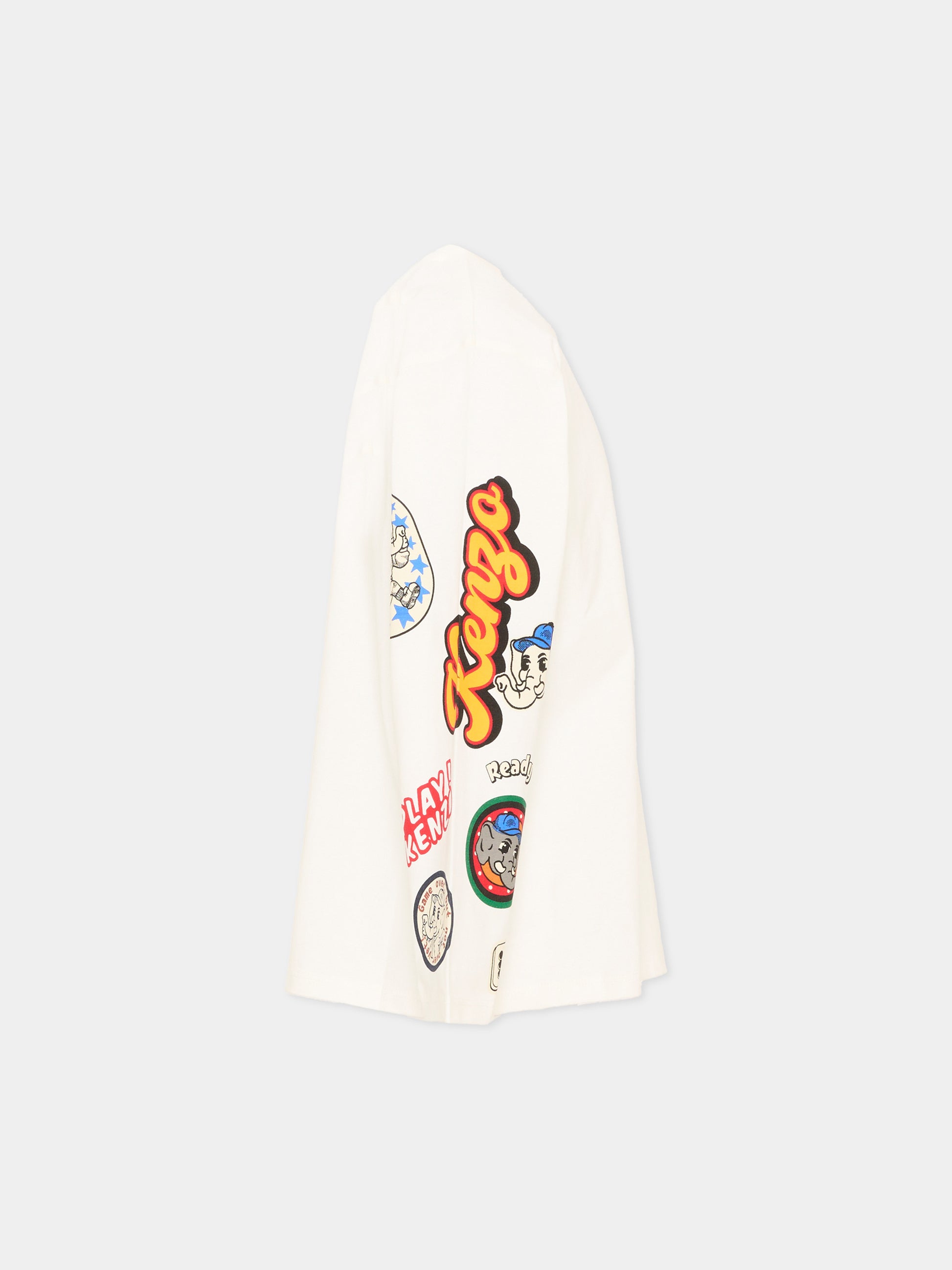 T-Shirt a manica lunga avorio per bambini con logo,Kenzo Kids,K61933 117