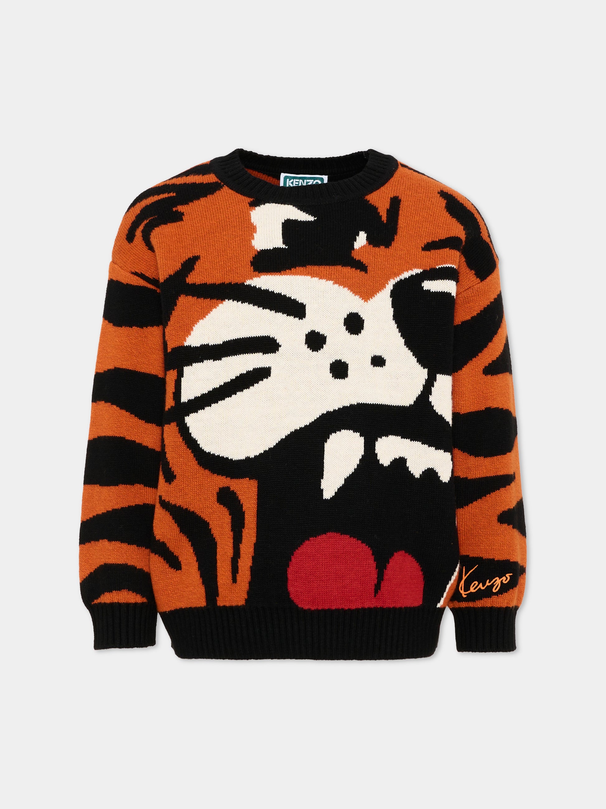 Maglione arancione per bambini con tigre,Kenzo Kids,K61939 E10