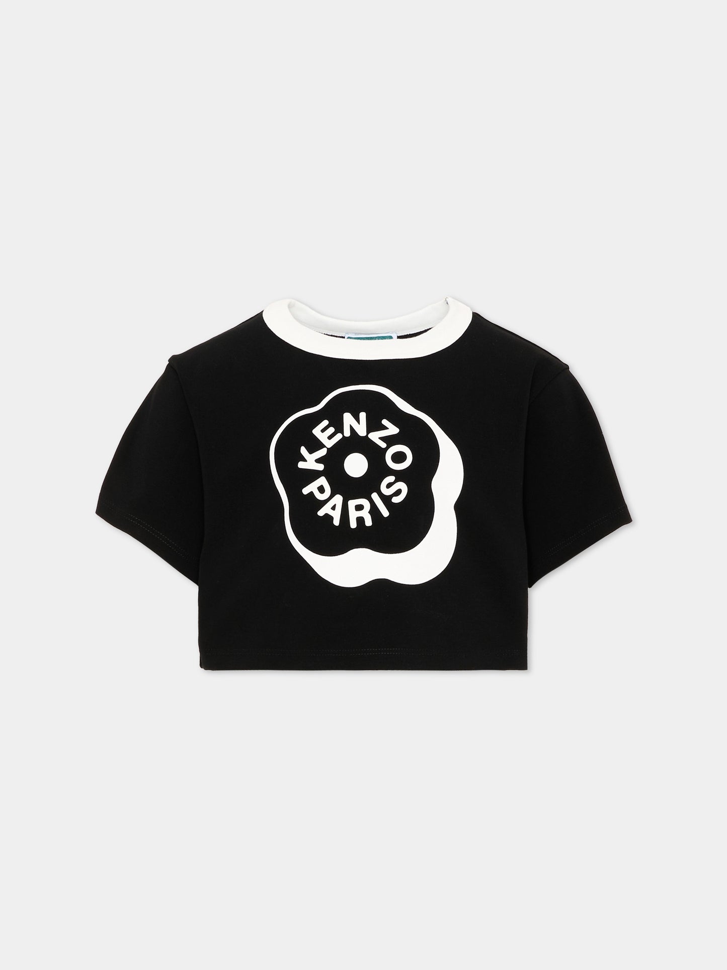 T-shirt nera per bambina con logo,Kenzo Kids,K62004 09B