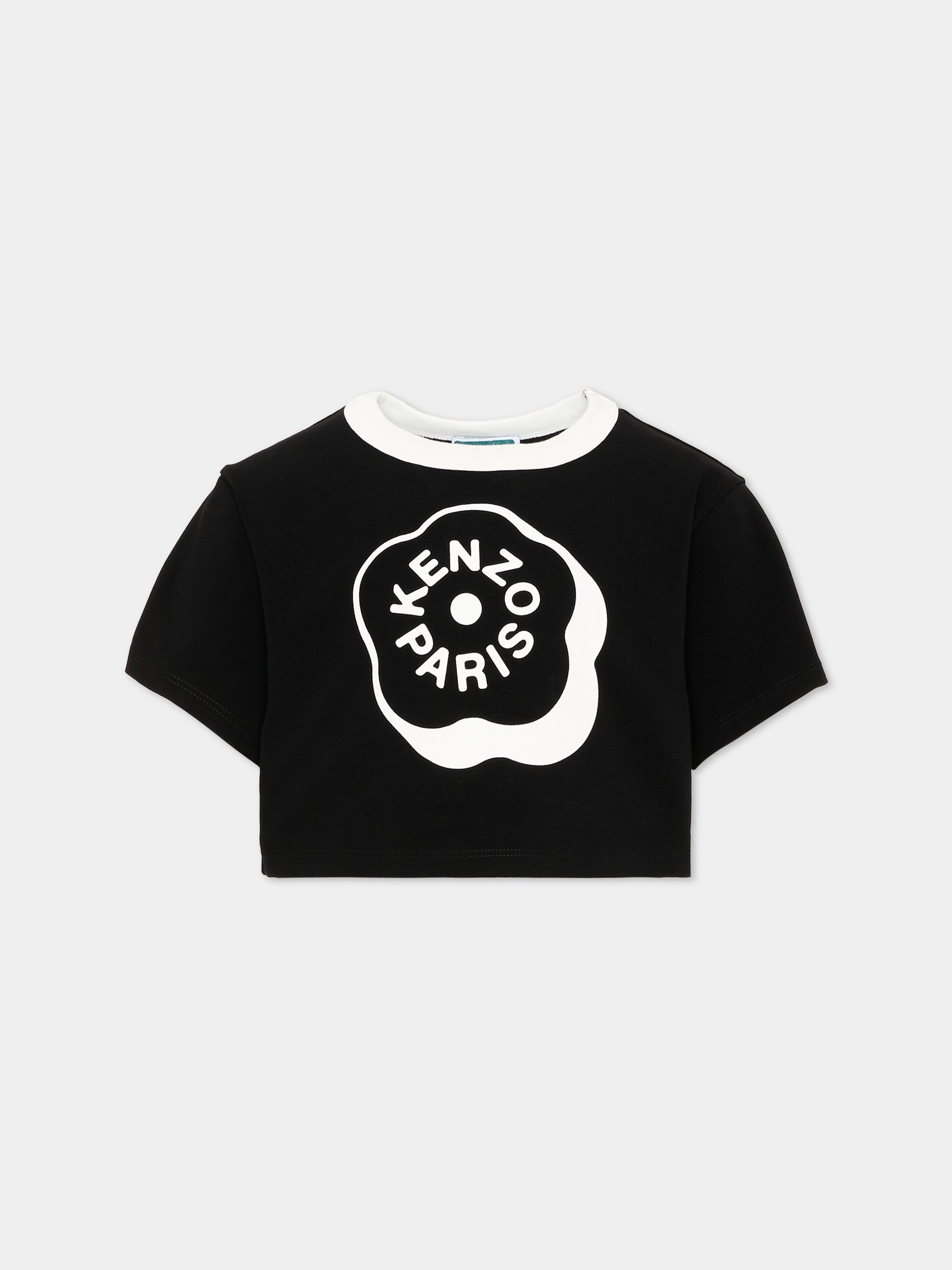 T-shirt nera per bambina con logo,Kenzo Kids,K62004 09B