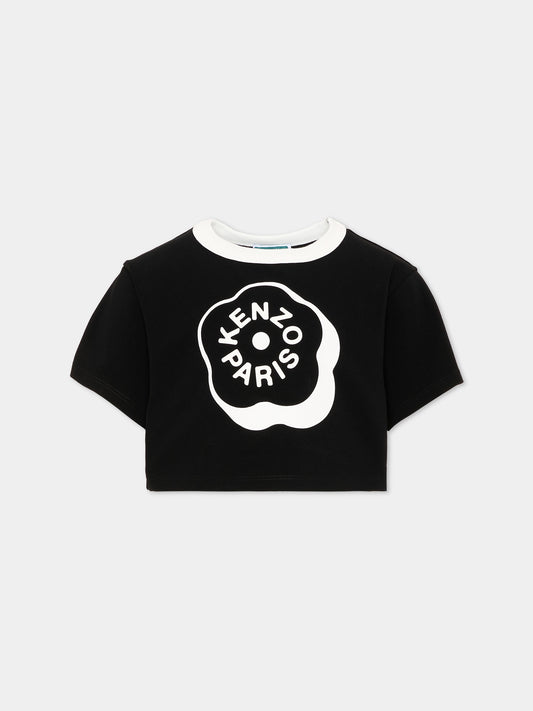 T-shirt nera per bambina con logo,Kenzo Kids,K62004 09B