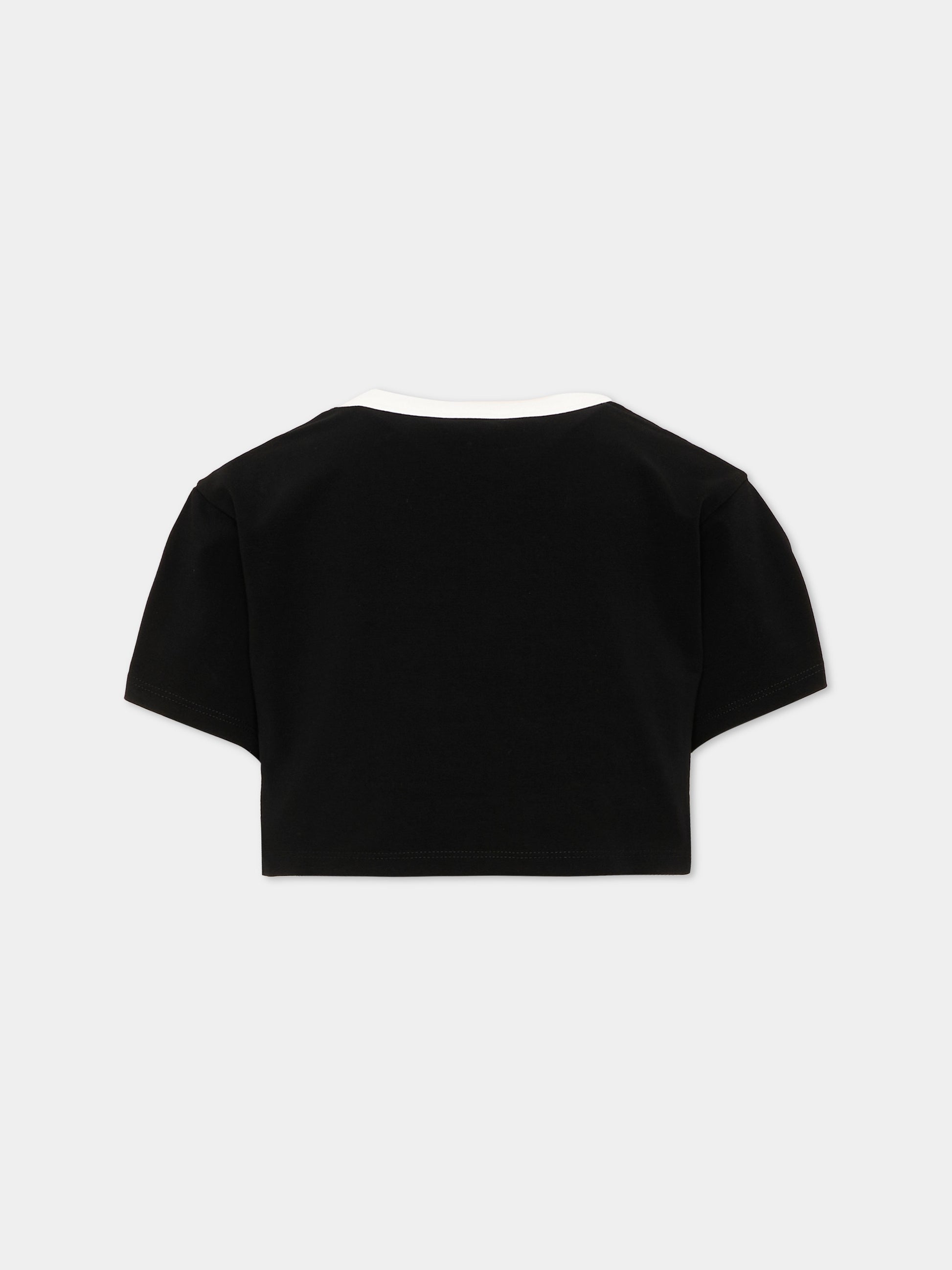 T-shirt nera per bambina con logo,Kenzo Kids,K62004 09B