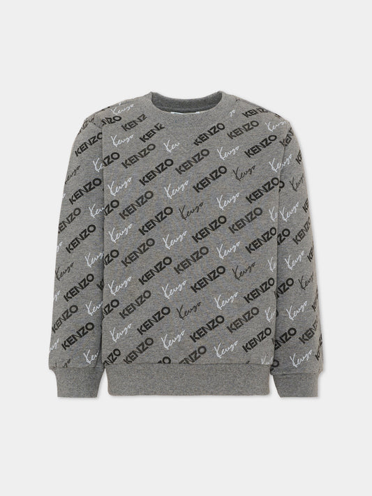 Felpa girocollo grigia per bambino con logo,Kenzo Kids,K62032 A29