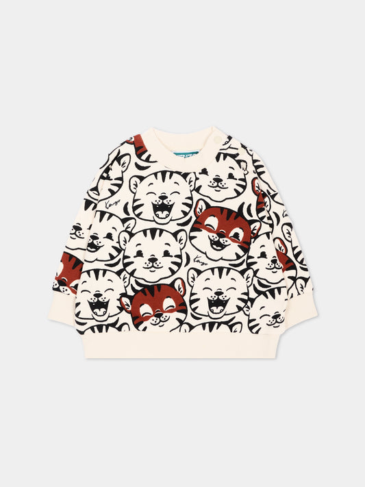Felpa avorio per neonati con tigri,Kenzo Kids,K62137 21G