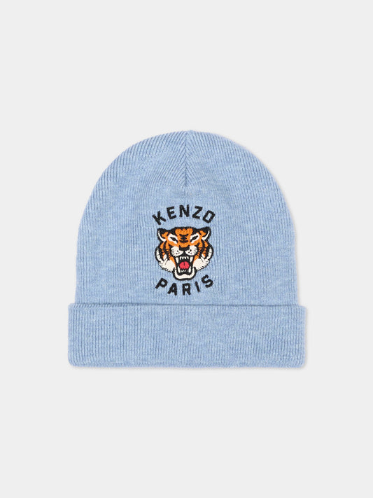 Berretto azzurro per bambino con logo,Kenzo Kids,K62156 77E