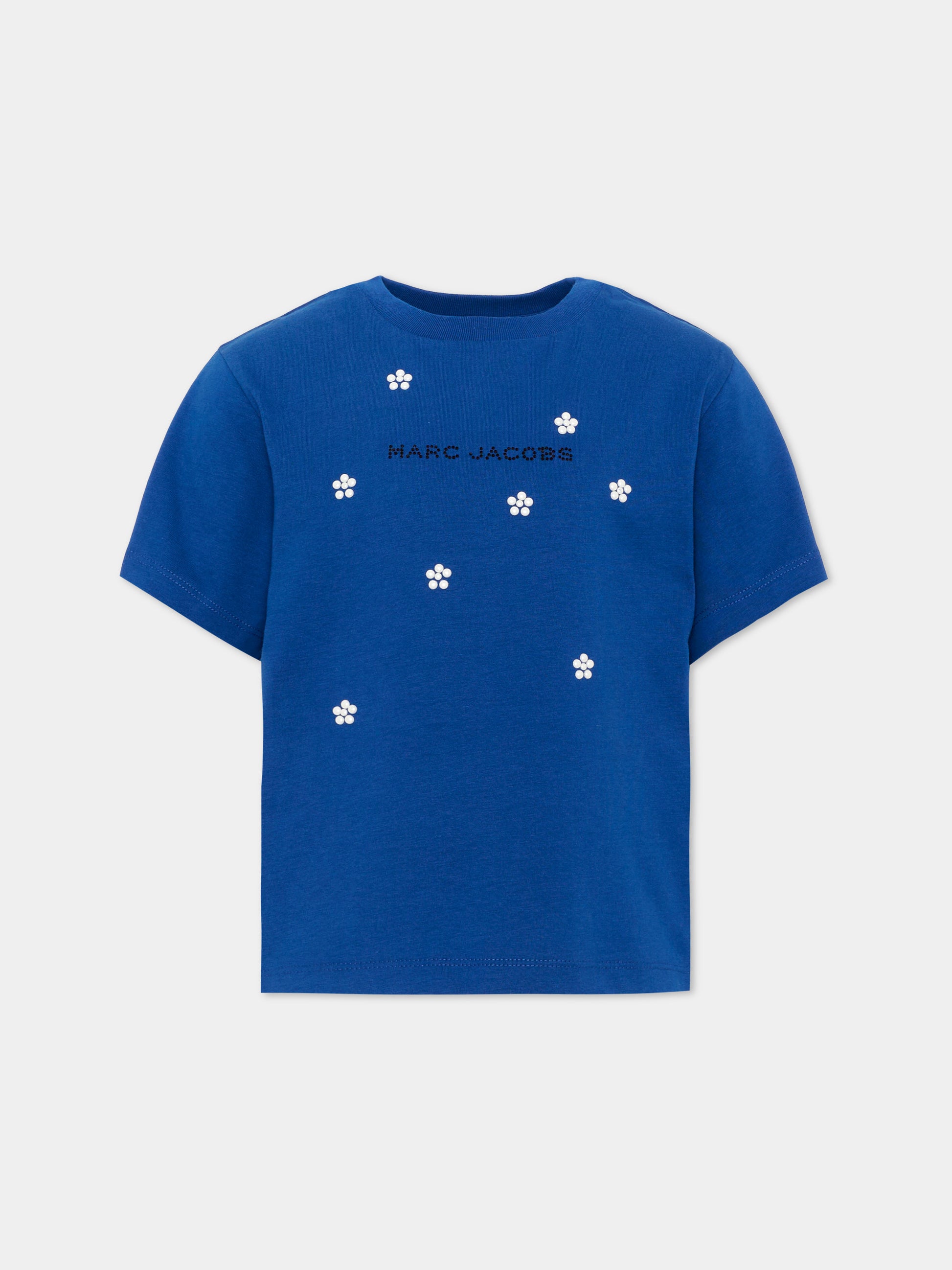 T-shirt blu per bambina con fiori,Marc Jacobs,W60993 841
