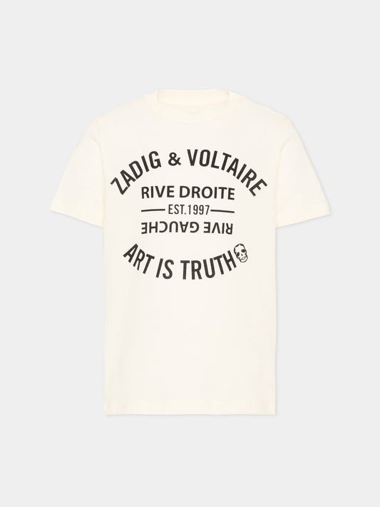 T-Shirt avorio per bambini con logo,Zadig & Voltaire Kids,X60628 195