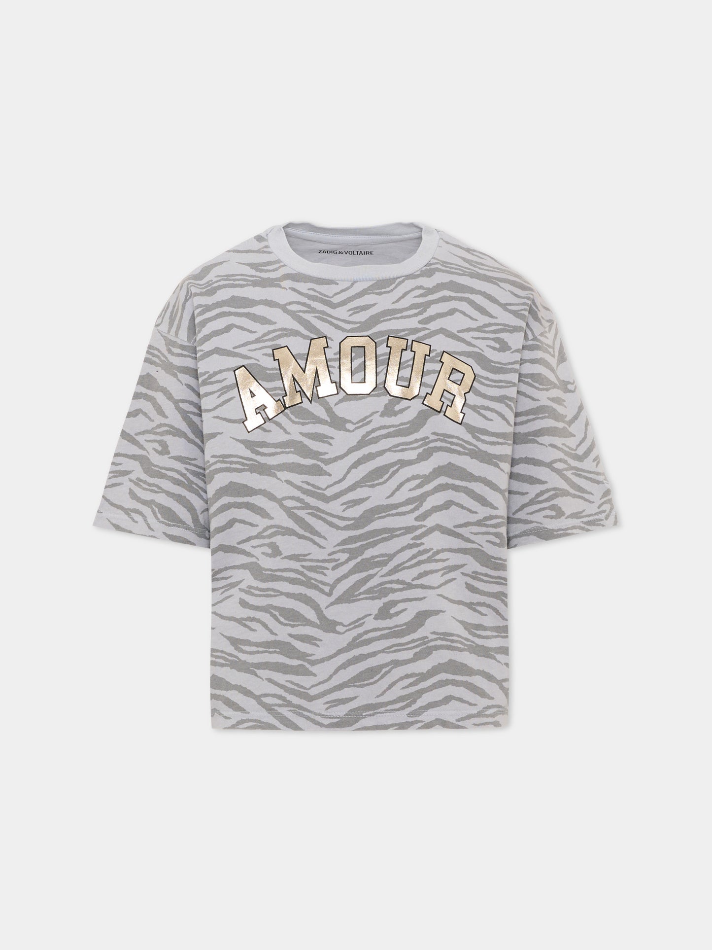T-shirt grigia per bambina con stampa animalier,Zadig & Voltaire Kids,X60790 08E
