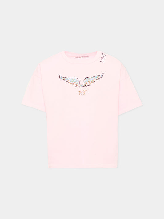 T-shirt rosa per bambina con logo,Zadig & Voltaire Kids,X60791 44A