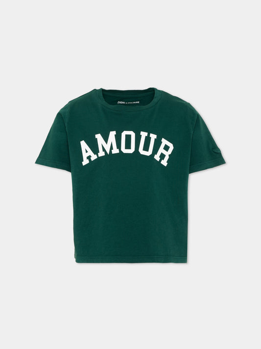 T-shirt verde per bambina con scritta,Zadig & Voltaire Kids,X60793 66H