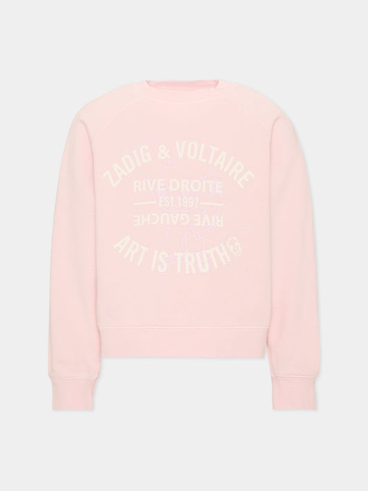 Felpa girocollo rosa per bambina con stampa,Zadig & Voltaire Kids,X60798 44A