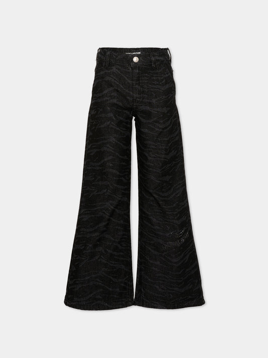 Jeans nero per bambina con stampa animalier,Zadig & Voltaire Kids,X60826 Z11