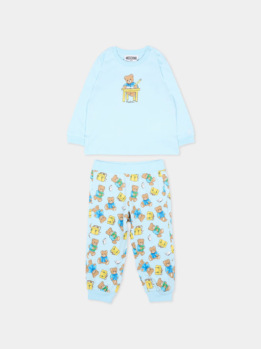 Completo sportivo azzurro per neonato con Teddy Bear,Moschino Kids,M5K02F LAB7A 82635