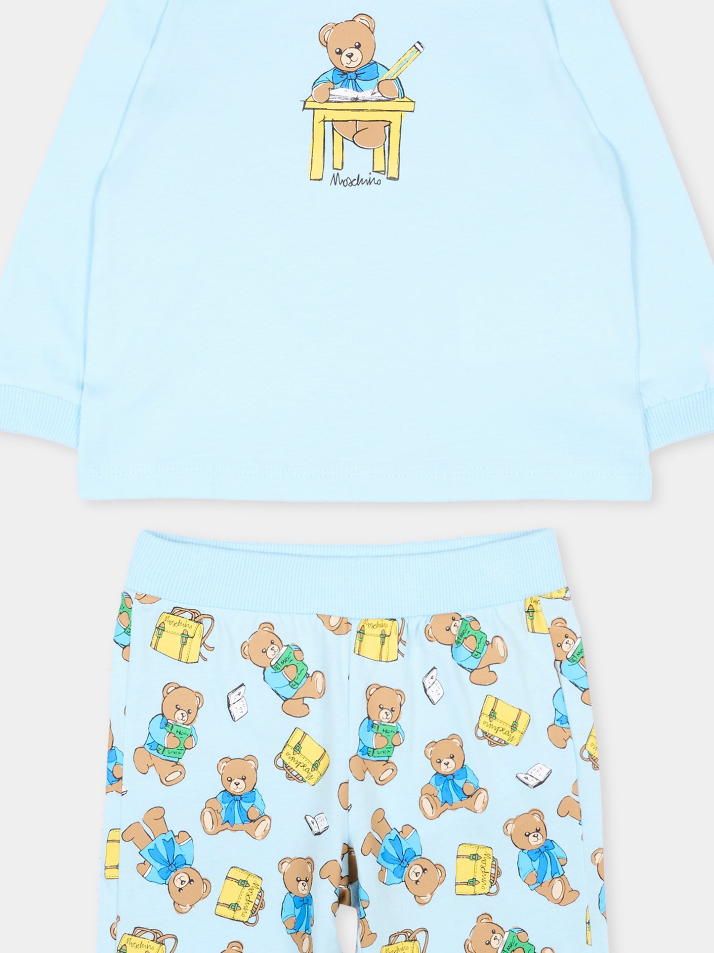 Completo sportivo azzurro per neonato con Teddy Bear,Moschino Kids,M5K02F LAB7A 82635
