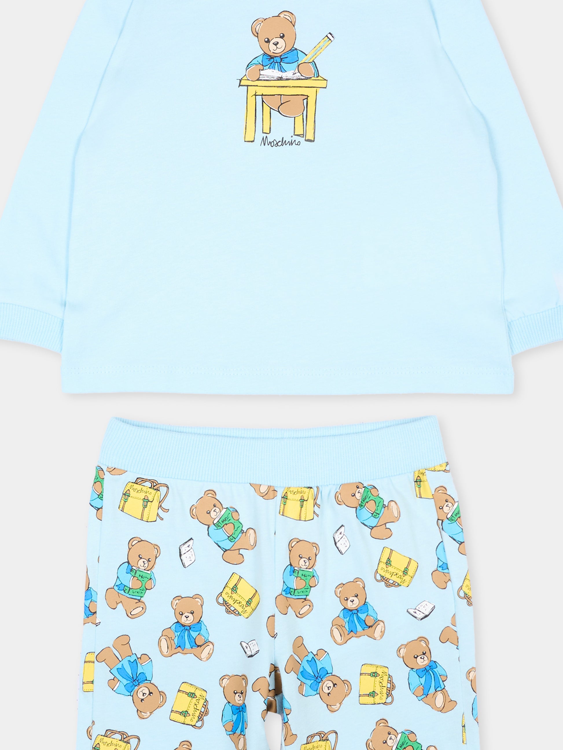 Completo sportivo azzurro per neonato con Teddy Bear,Moschino Kids,M5K02F LAB7A 82635
