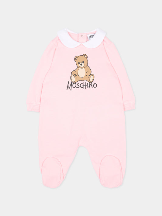 Tutina rosa per neonata con Teddy Bear,Moschino Kids,M5Y037 LCA40 50209