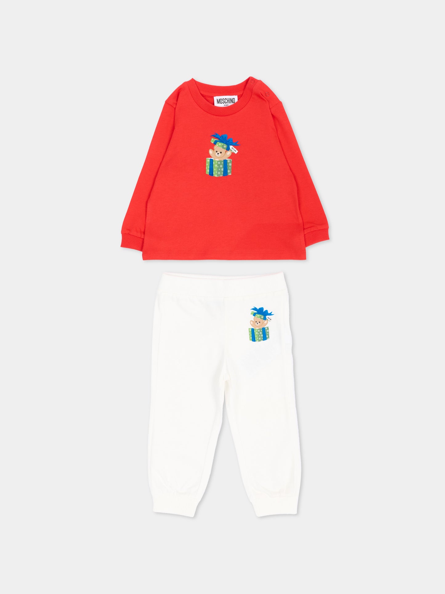Completo sportivo rosso per neonato con Teddy Bear,Moschino Kids,M6K02F LAA10 84243
