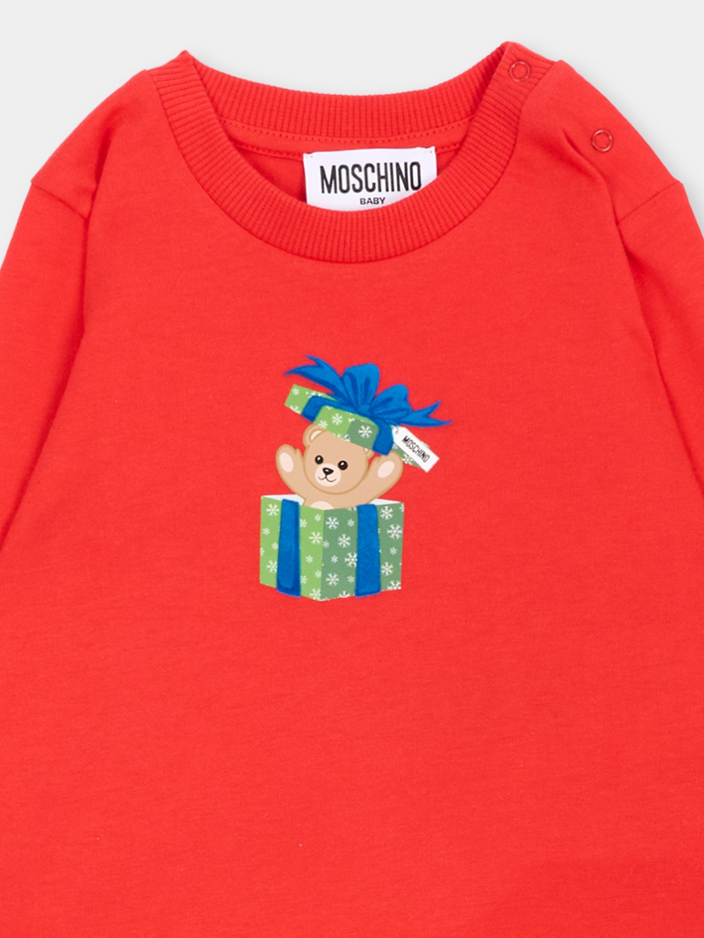 Completo sportivo rosso per neonato con Teddy Bear,Moschino Kids,M6K02F LAA10 84243