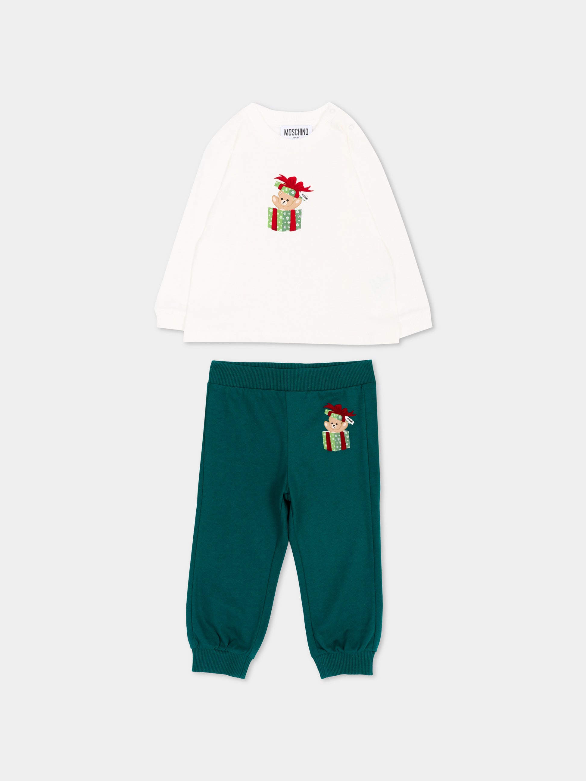 Completo lungo avorio per neonato con Teddy Bear,Moschino Kids,M6K02F LAA10 82638