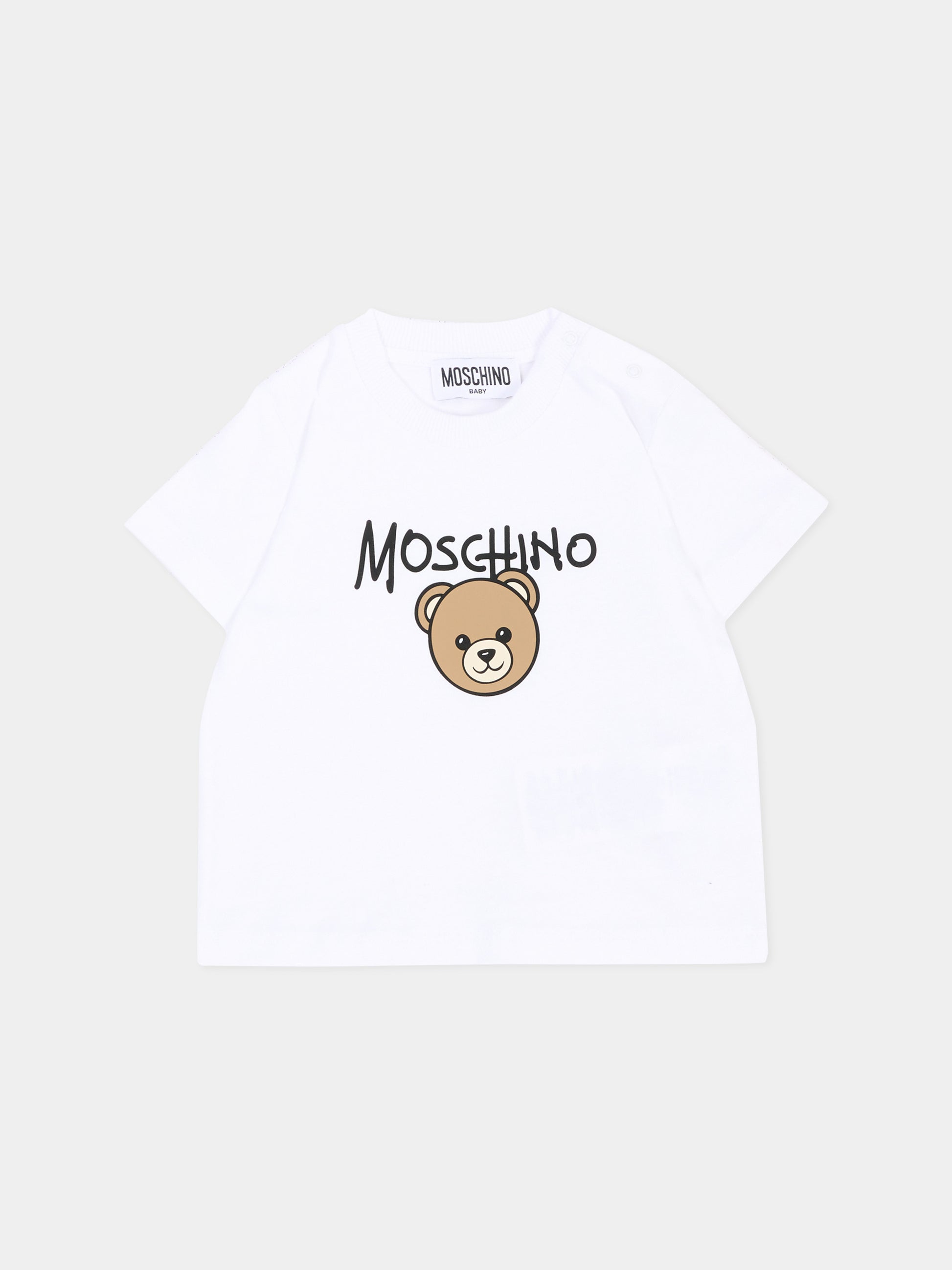 T-Shirt bianca per neonati con Teddy Bear,Moschino Kids,M6M047 LAA34 10101