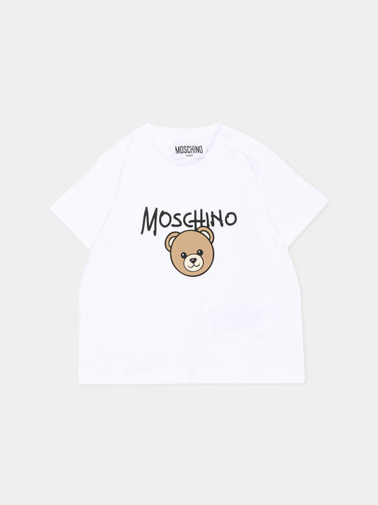 T-Shirt bianca per neonati con Teddy Bear,Moschino Kids,M6M047 LAA34 10101