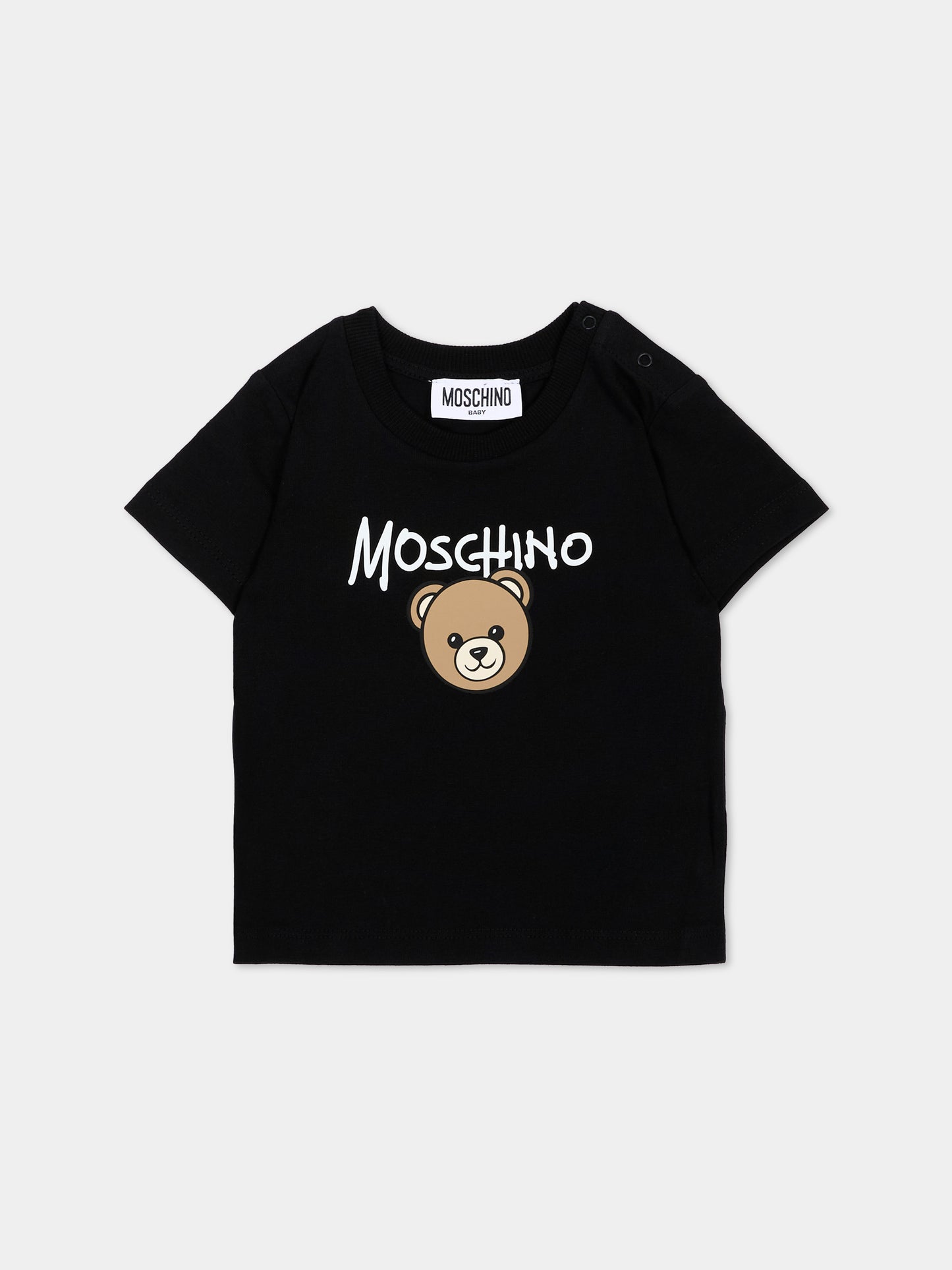 T-Shirt nera per neonati con Teddy Bear,Moschino Kids,M6M047 LAA34 60100