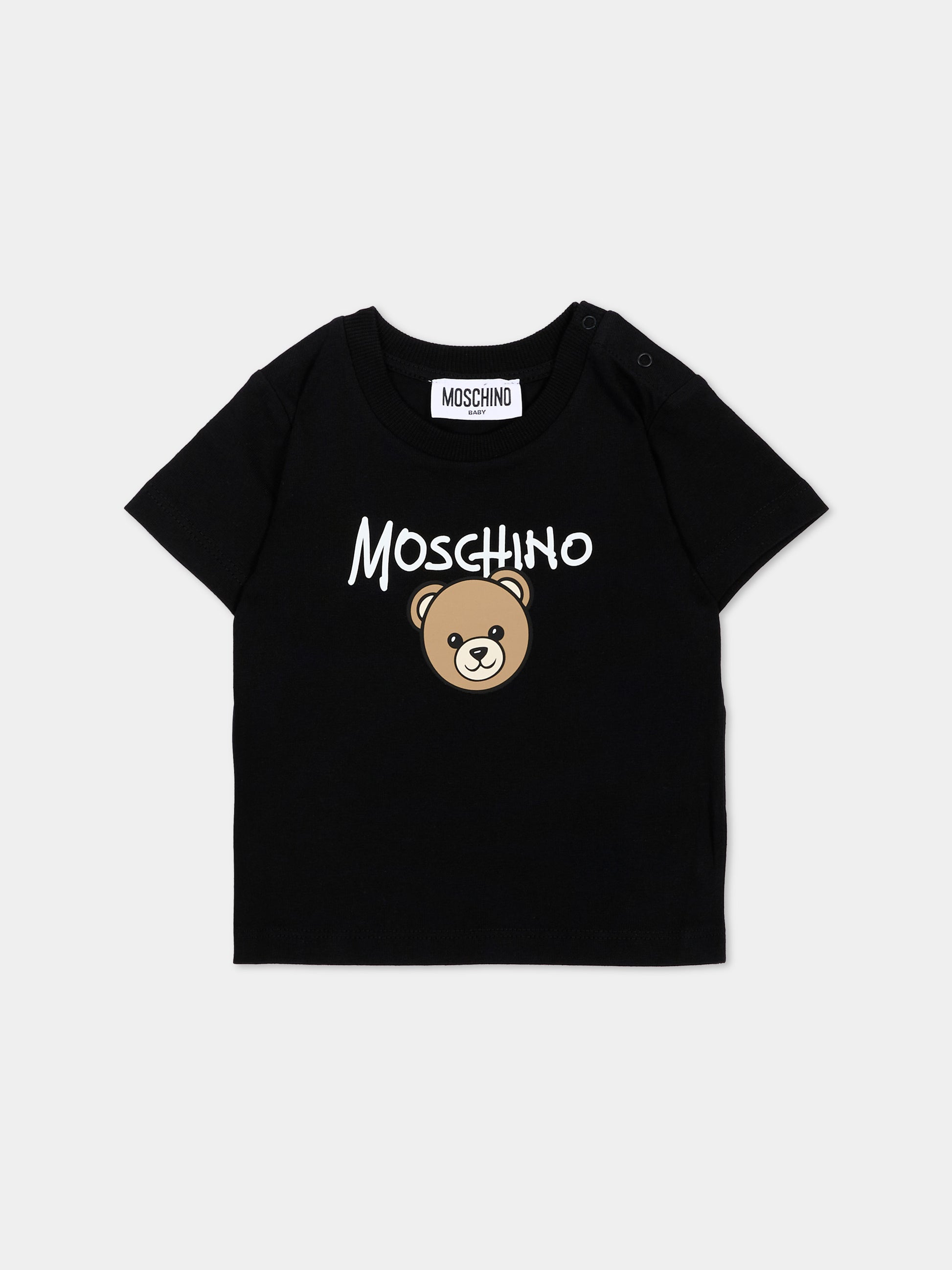 T-Shirt nera per neonati con Teddy Bear,Moschino Kids,M6M047 LAA34 60100