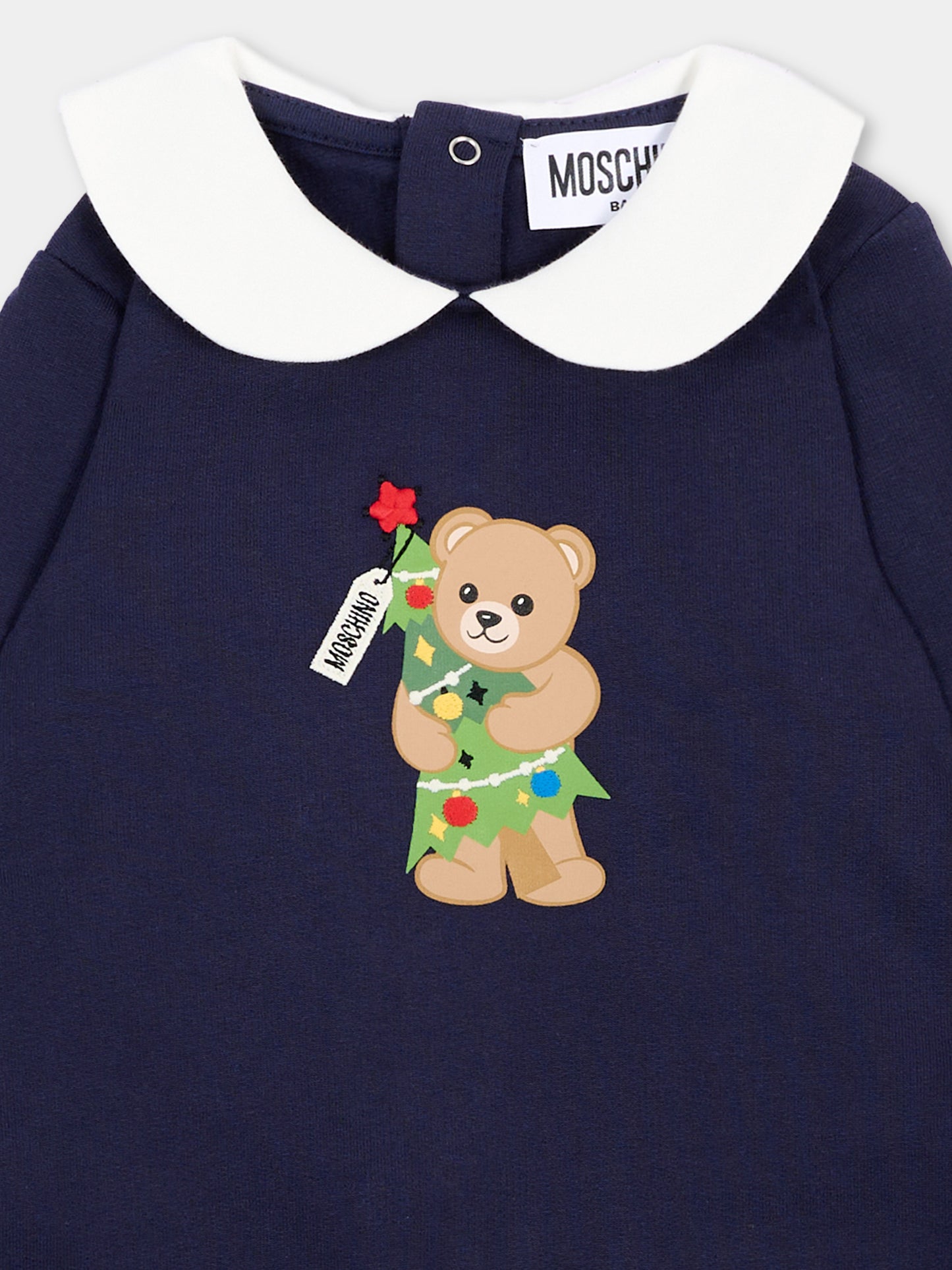 Tutina blu per neonato con Teddy Bear,Moschino Kids,M6Y037 LCA61 40016