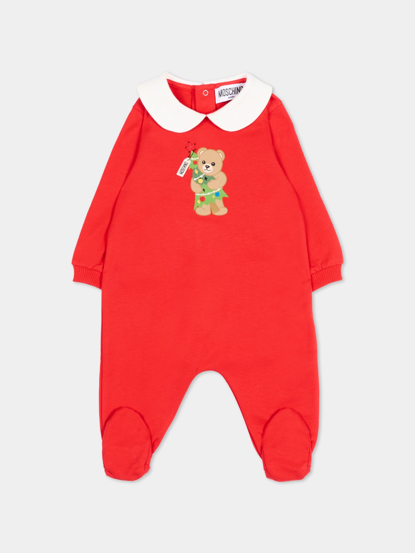 Tutina rossa per neonati con Teddy Bear,Moschino Kids,M6Y037 LCA61 50109