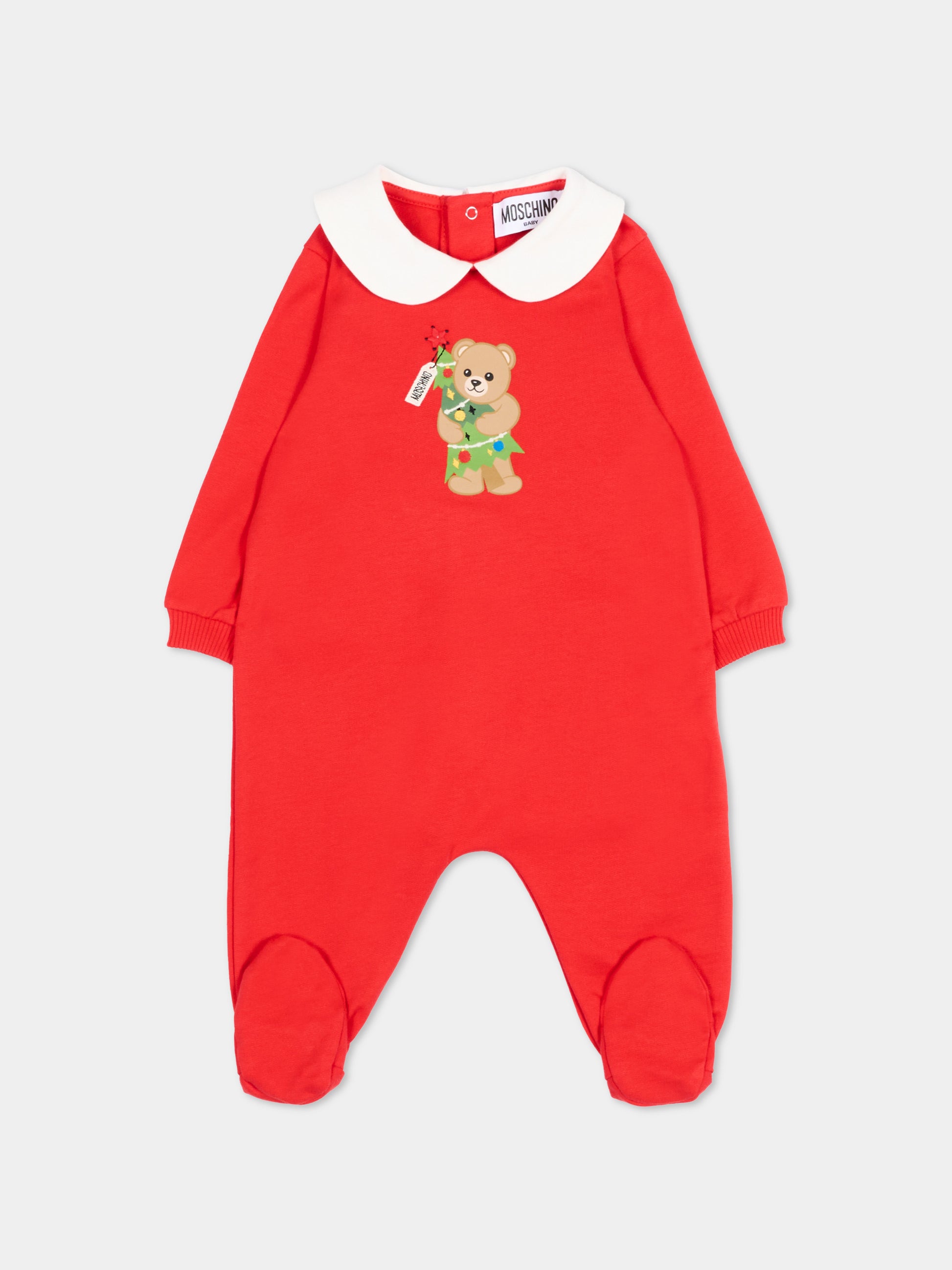 Tutina rossa per neonati con Teddy Bear,Moschino Kids,M6Y037 LCA61 50109