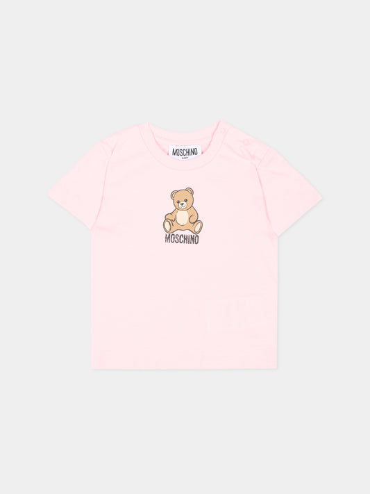 T-Shirt rosa per neonata con Teddy Bear,Moschino Kids,M9M047 LAA10 50209